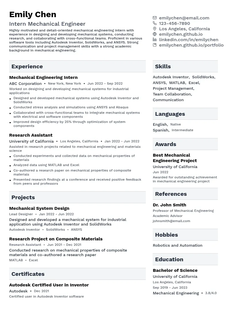 Intern Mechanical Engineer