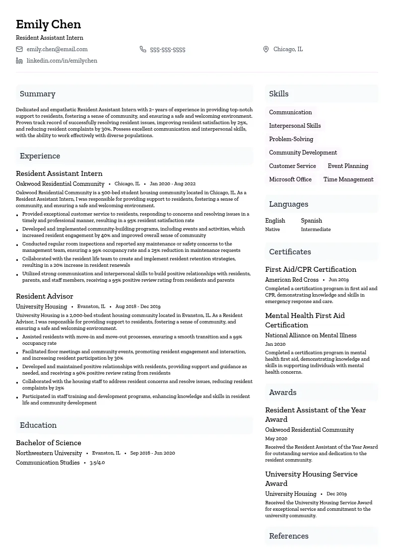 Resident Assistant Intern