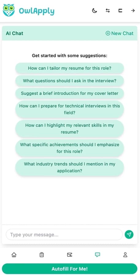 OwlApply AI Chat Feature for Job Applications