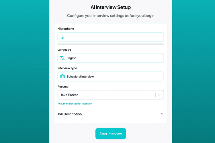 Customized interview scenario selection interface