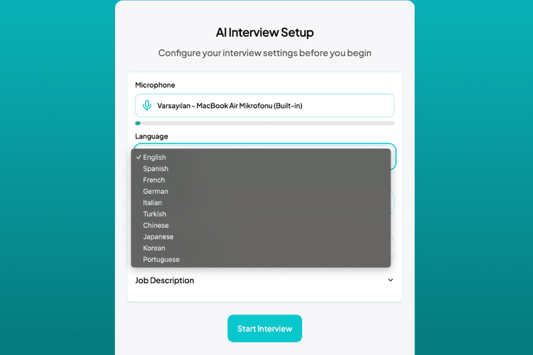 Interview type selection in AI interview assistant