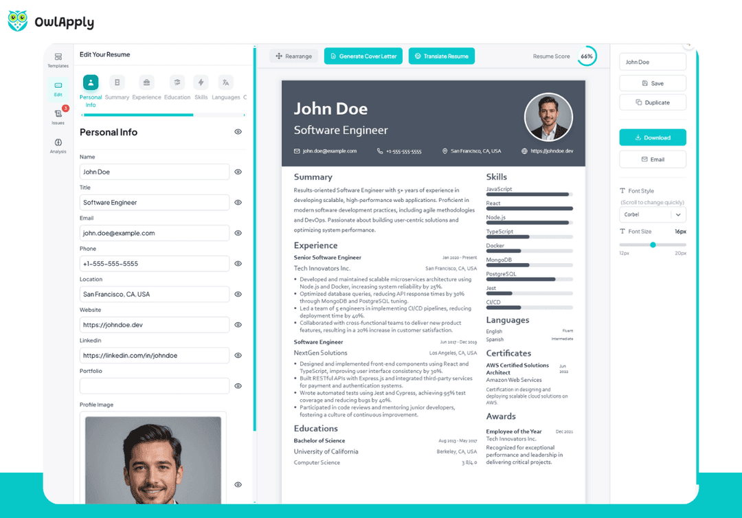 Free AI Resume Builder – ATS Templates | OwlApply
