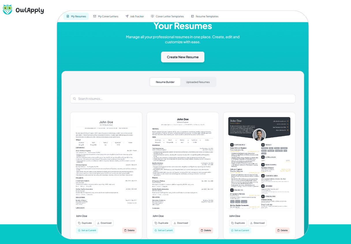 Interfaz de personalización del creador gratuito de currículum
