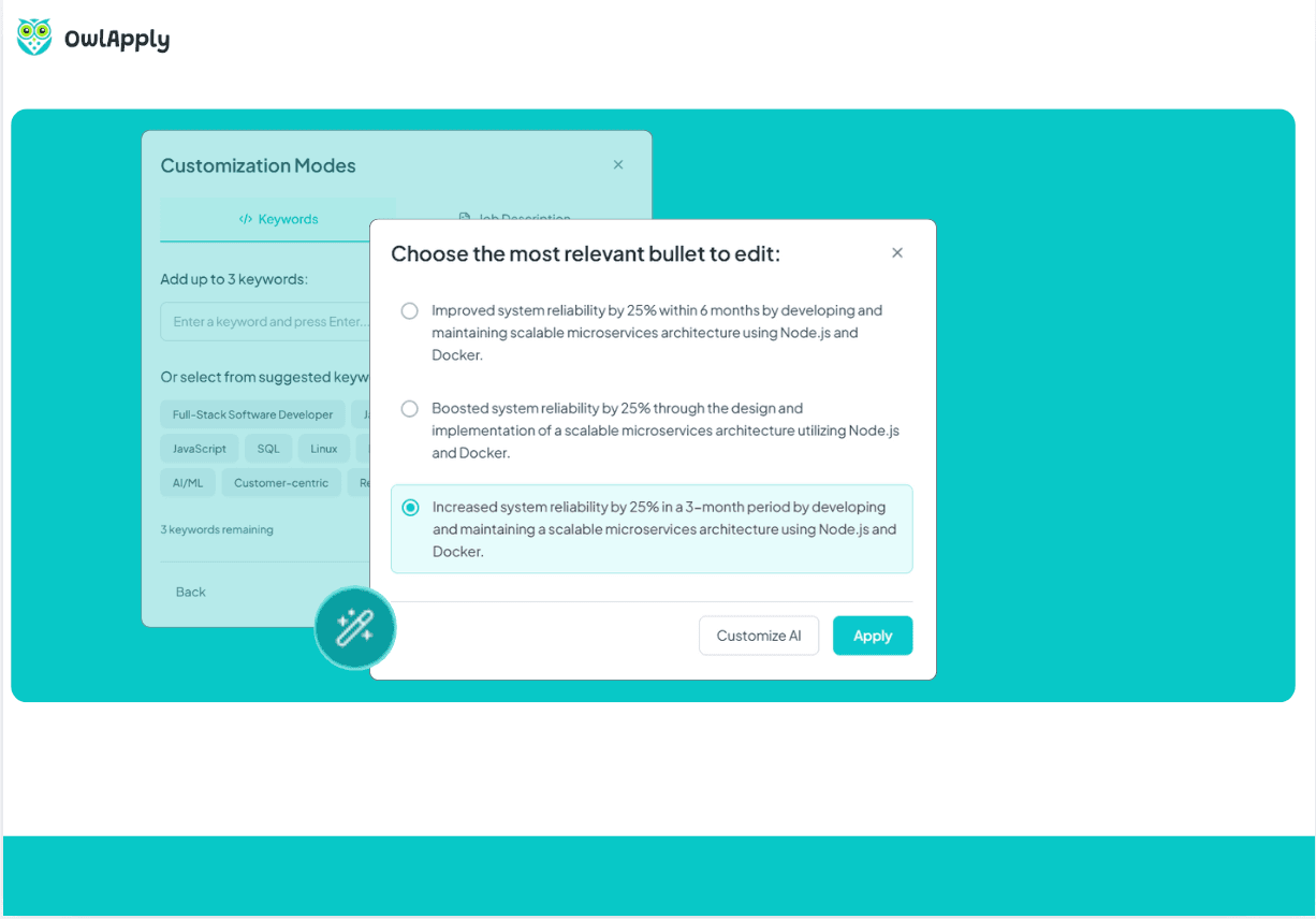 Resume builder work experience section interface