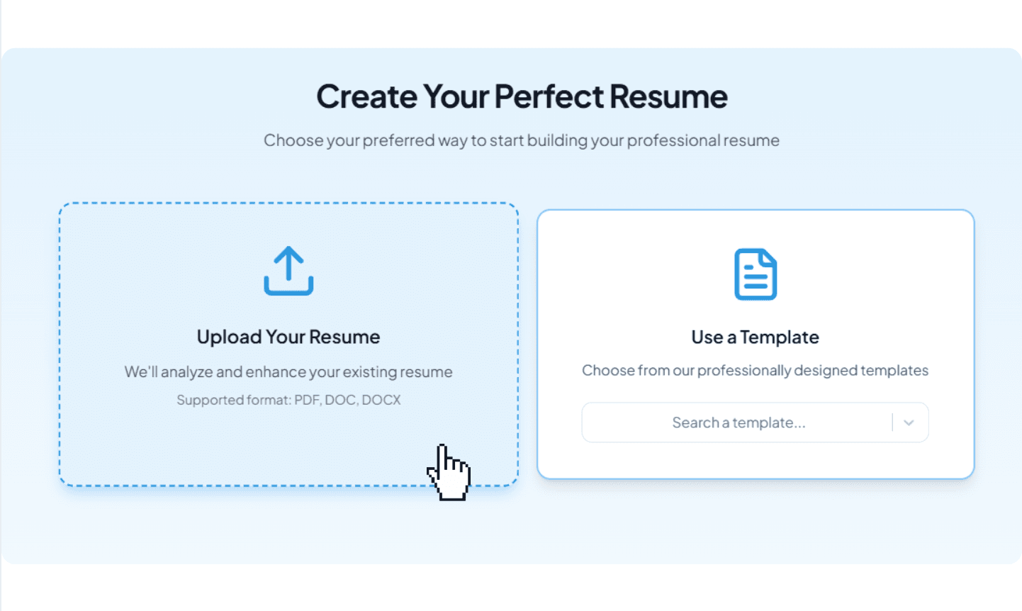 Resume upload interface