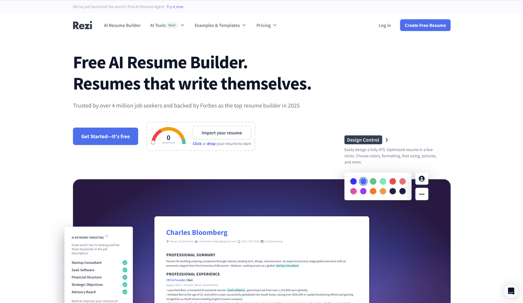 Rezi AI resume builder with ATS optimization score and keyword analysis