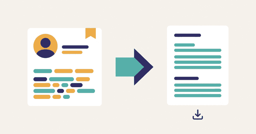 A LinkedIn profile on the left turning into a clean single-column resume on the right, with an arrow between them