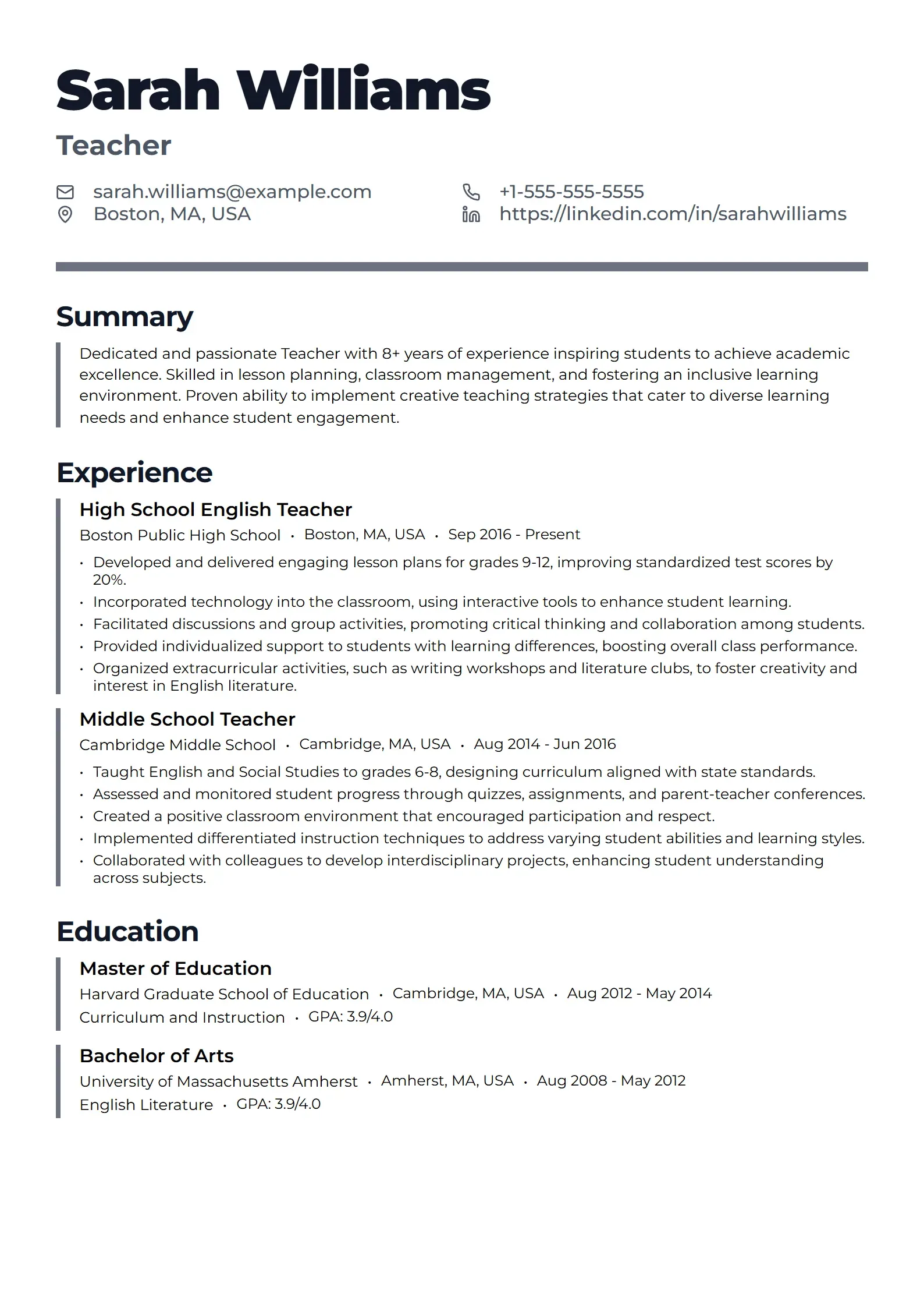 Teach Resume preview