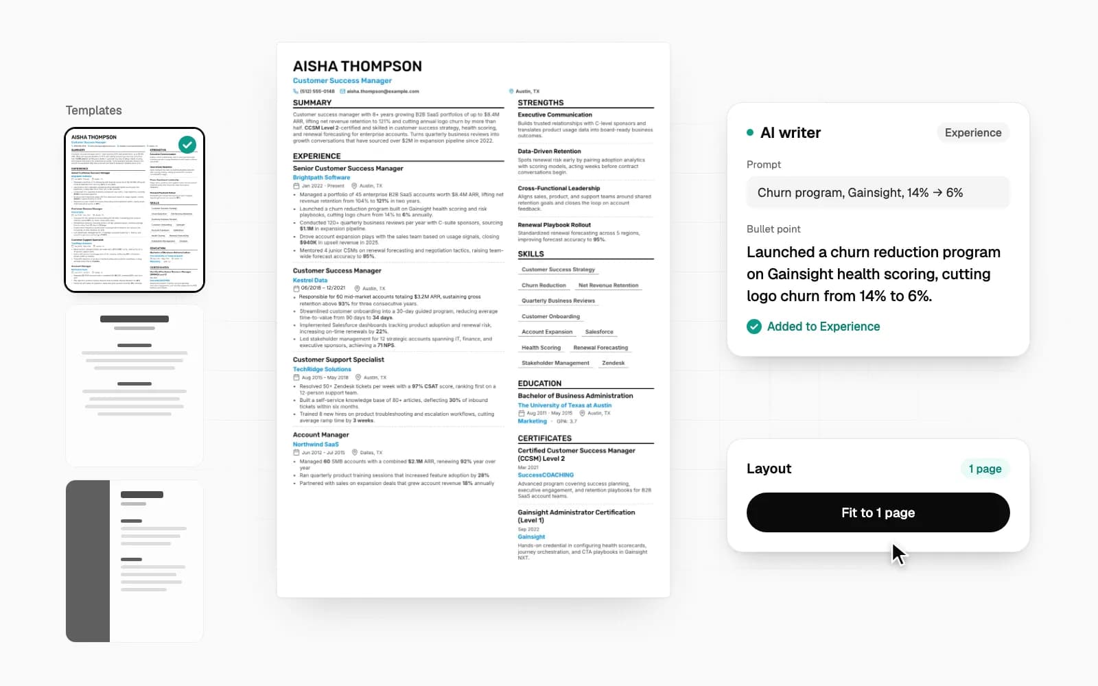 Editing a resume in the OwlApply builder