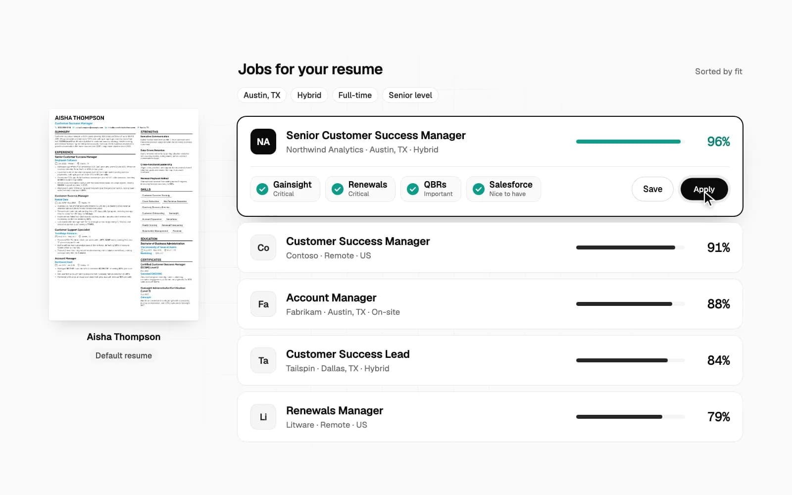 The OwlApply job board with openings ranked for the resume