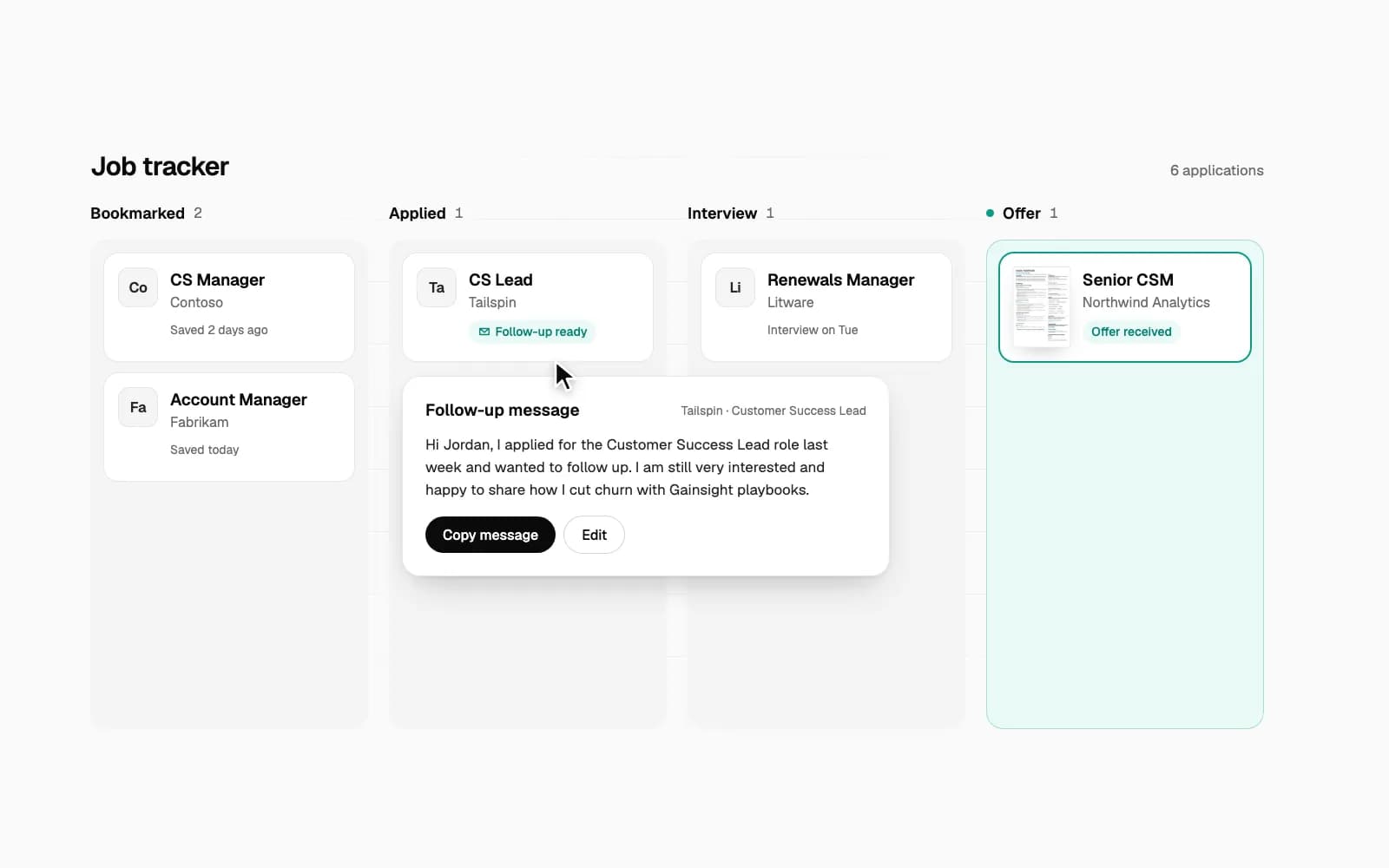 The OwlApply job tracker with applications grouped by stage