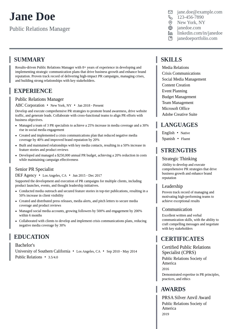 Public Relations Manager