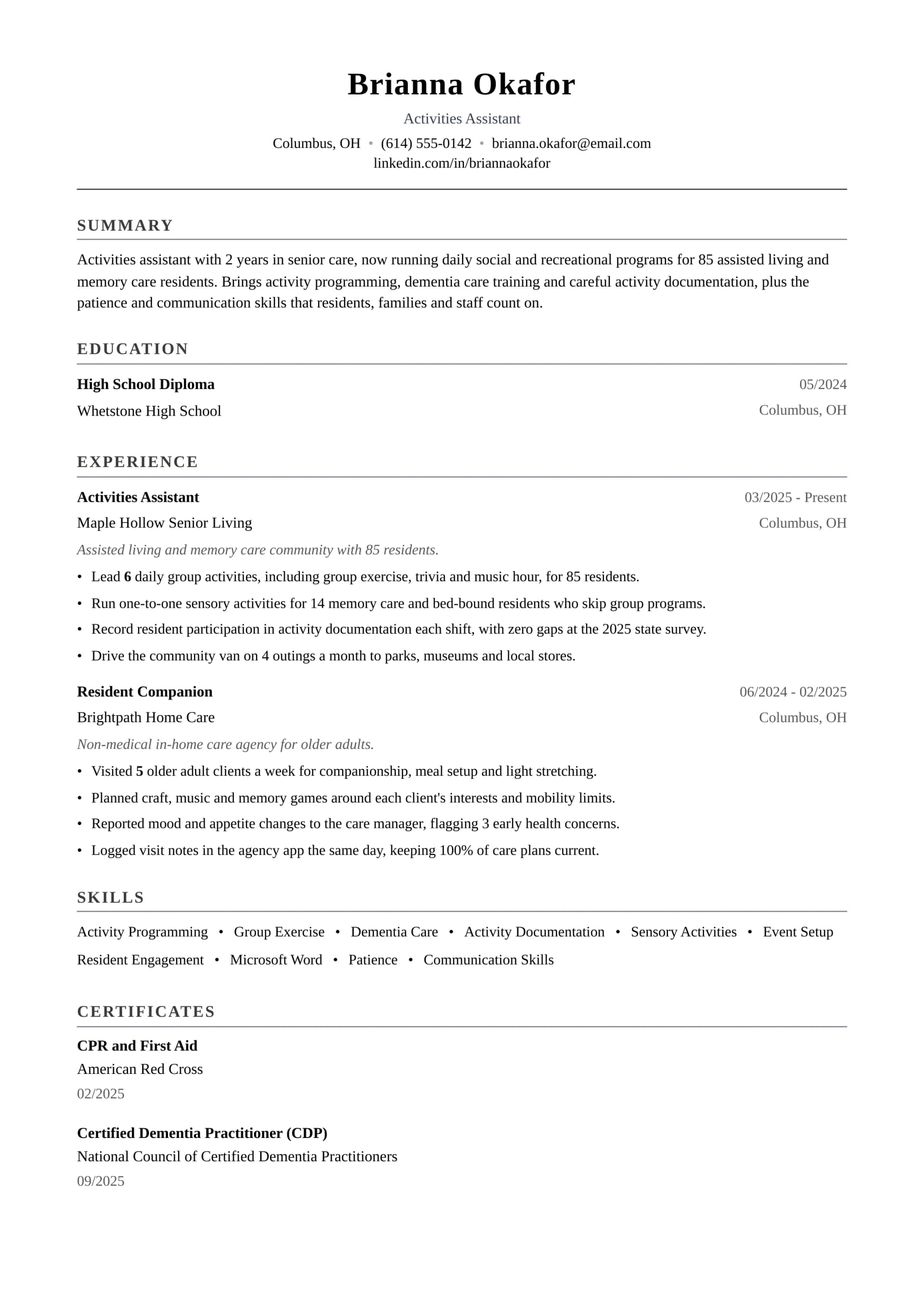 Activities Assistant