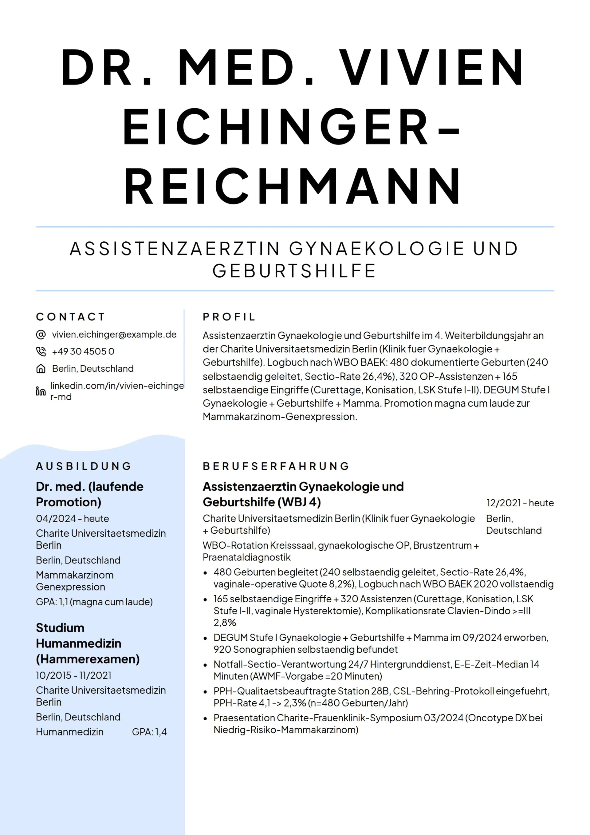 Assistenzärztin Gynäkologie und Geburtshilfe