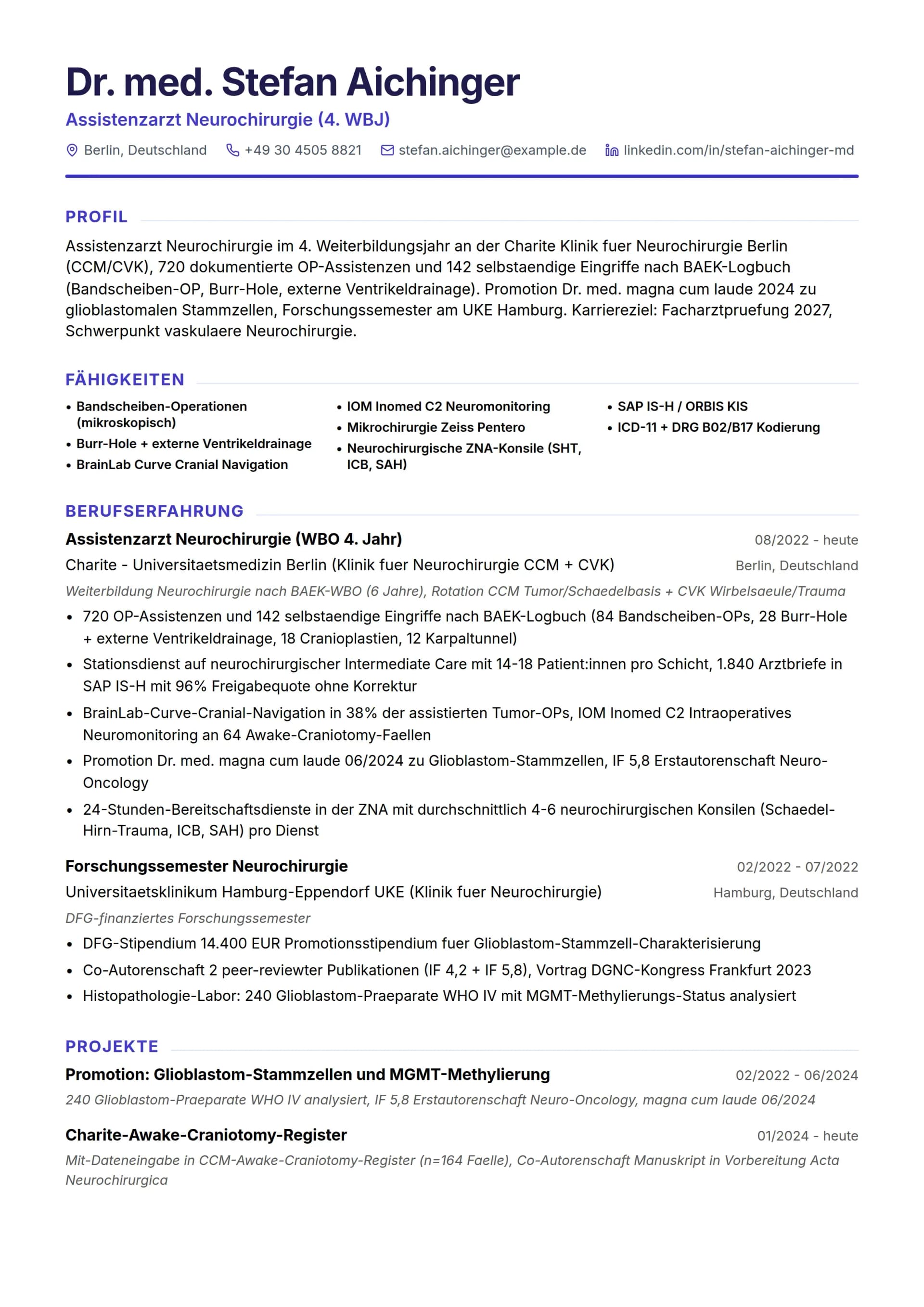 Assistenzarzt Neurochirurgie (4. WBJ)