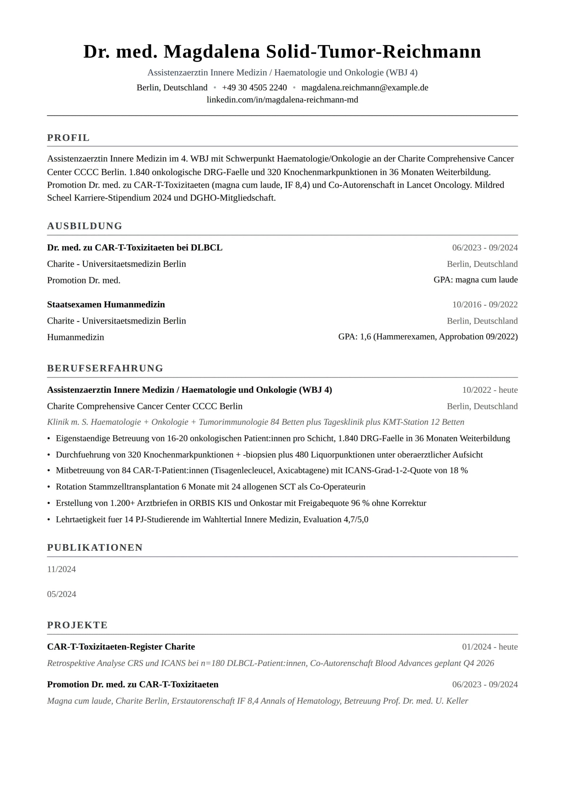 Assistenzaerztin Onkologie/Haematologie (WBJ 4)