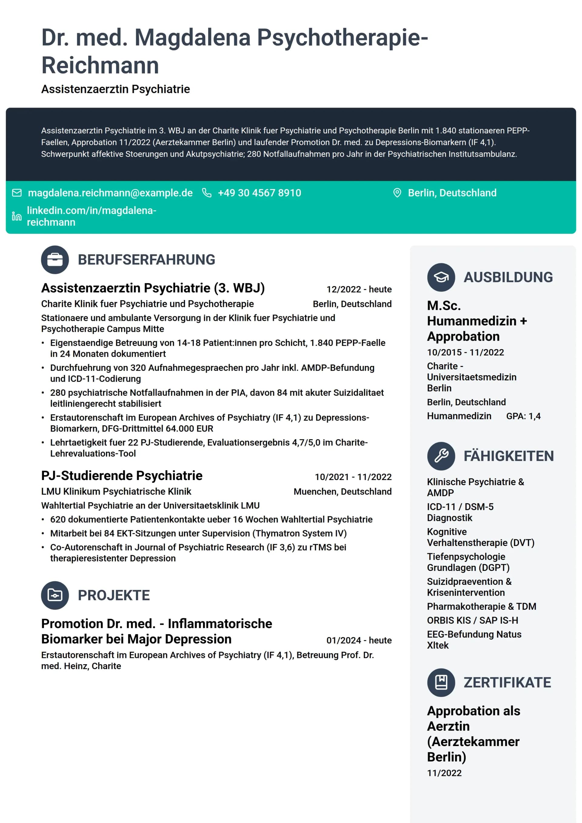 Assistenzaerztin Psychiatrie (3. WBJ)