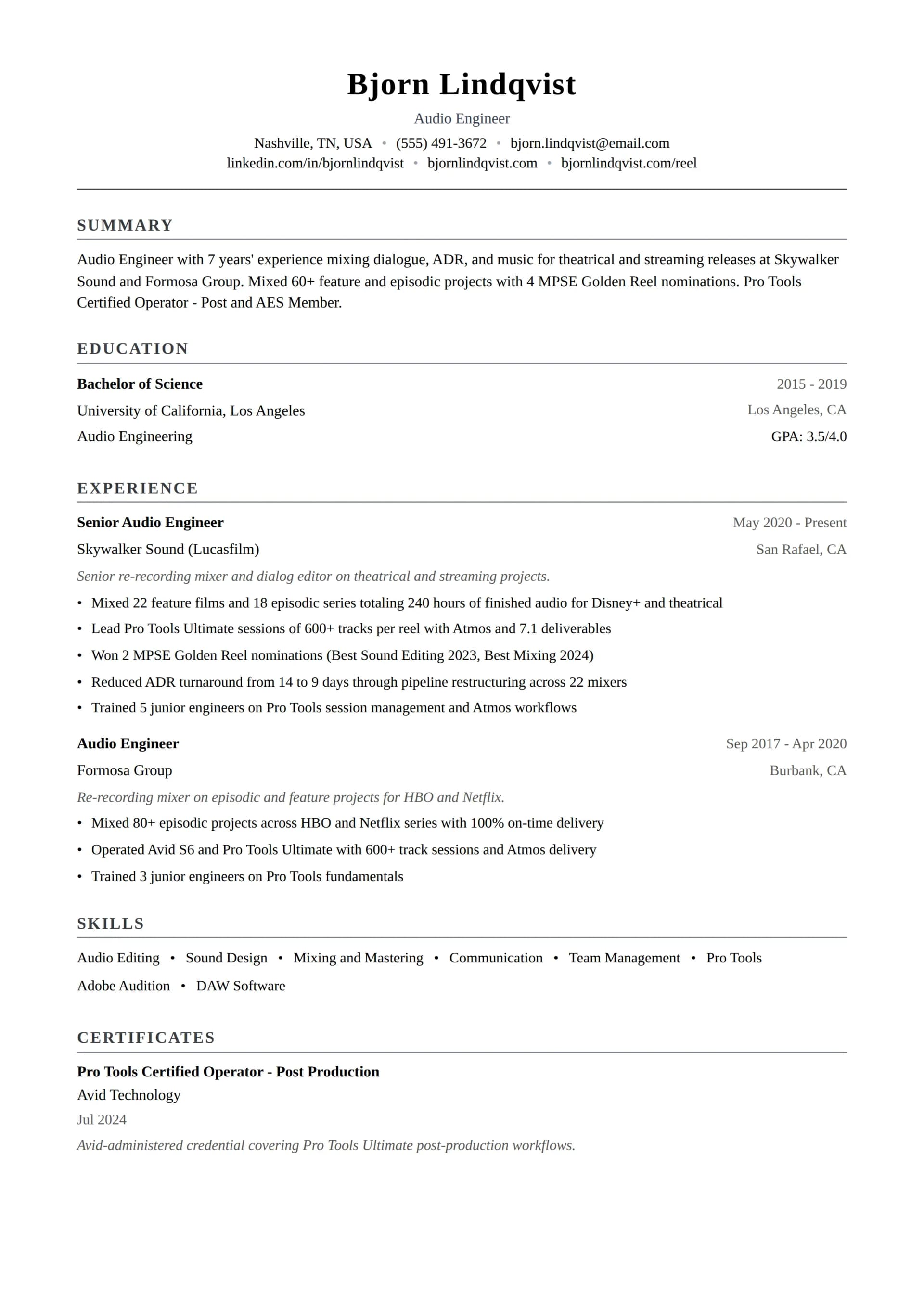Audio Engineer
