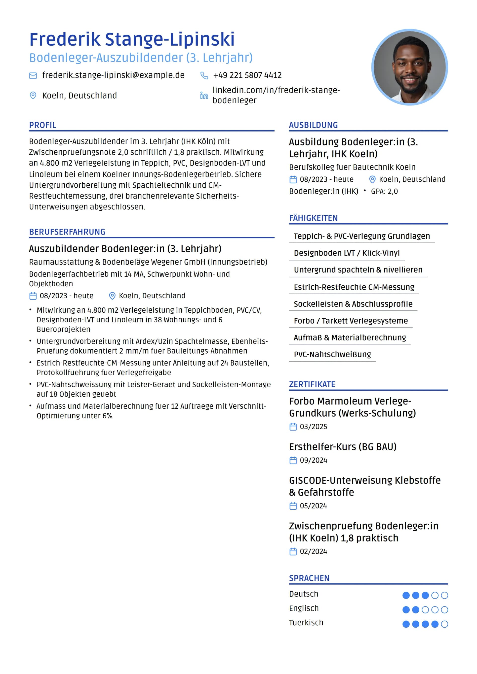 Bodenleger-Auszubildender