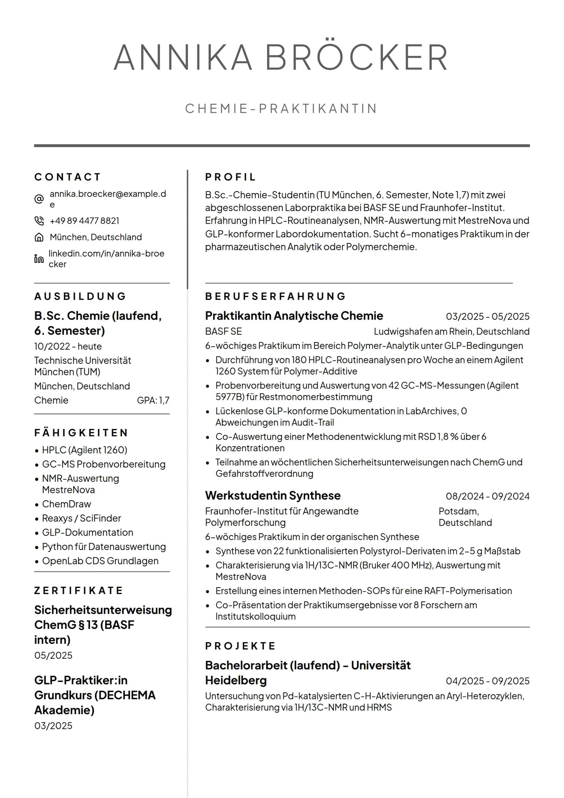 Chemie-Praktikant:in