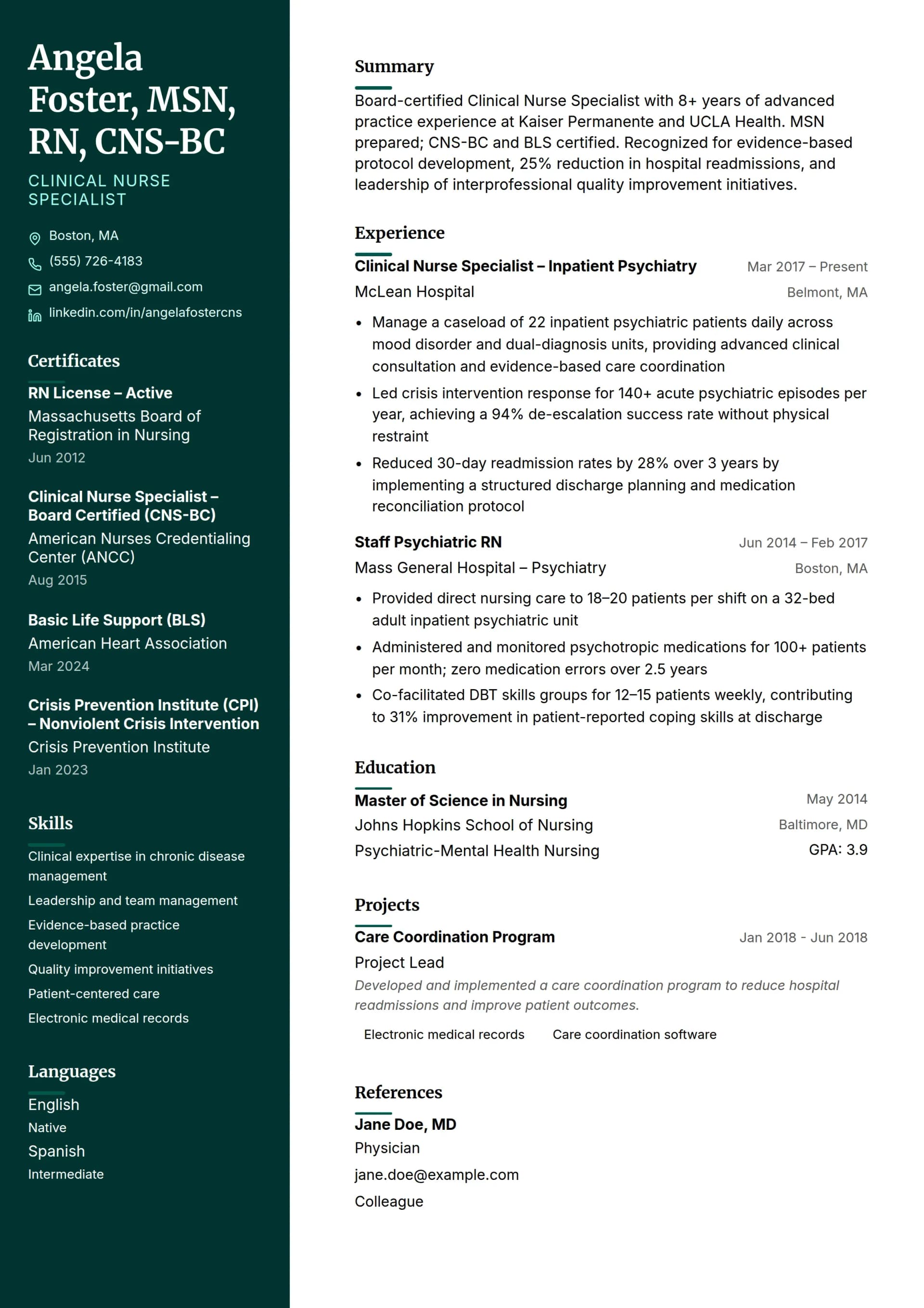 Clinical Nurse Specialist