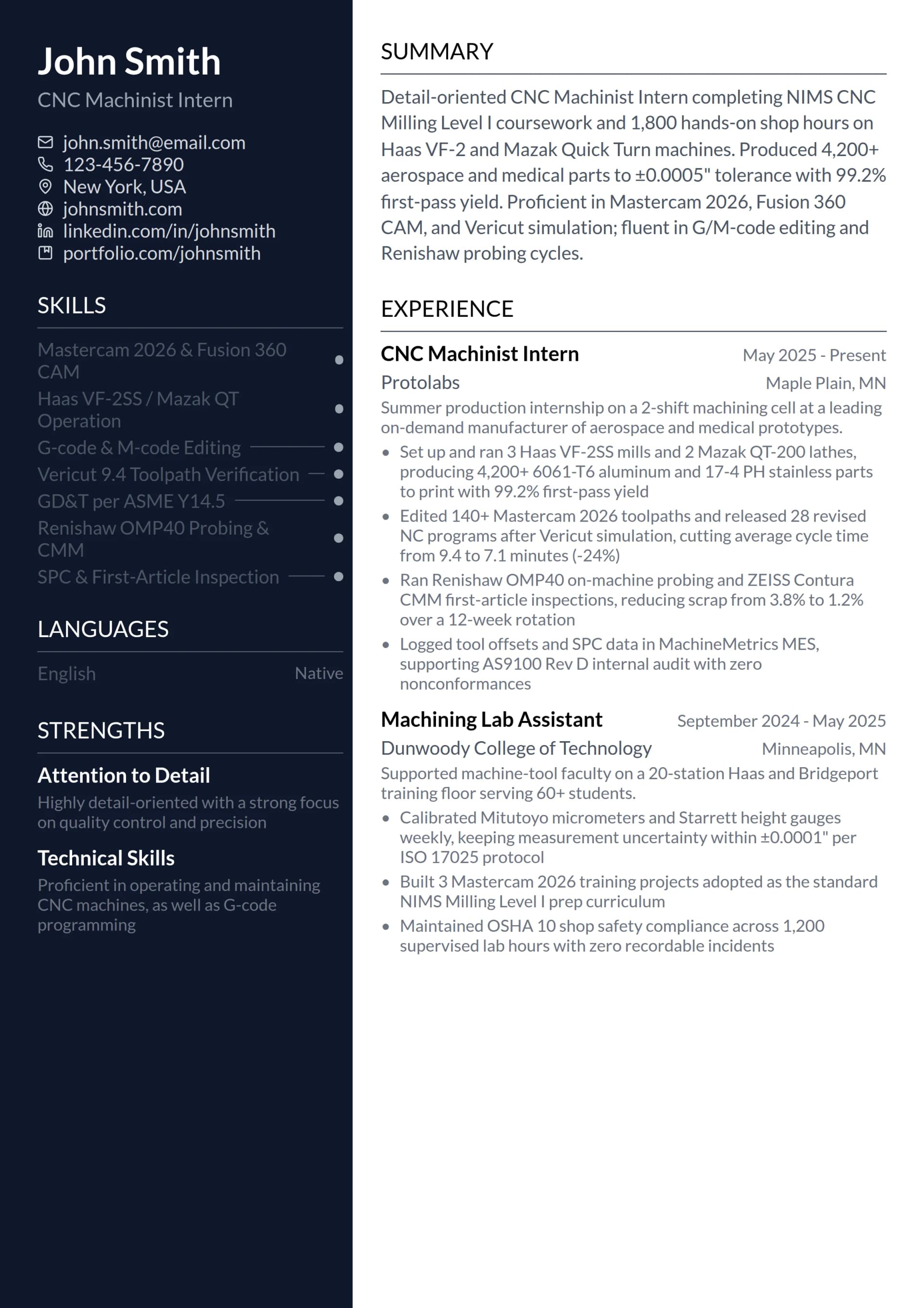 CNC Machinist Intern