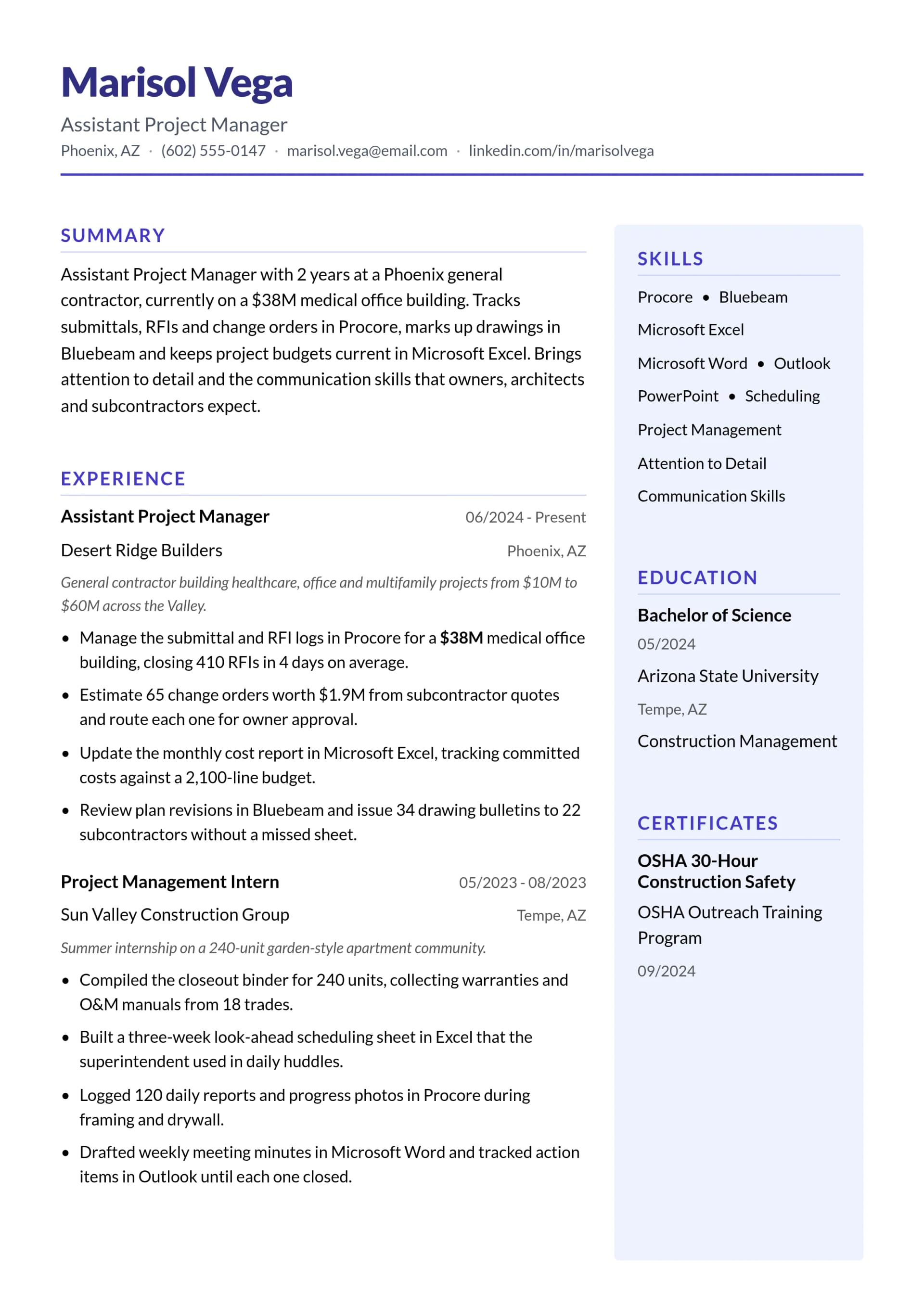 Construction Manager Resume Examples for 2026 (12 Samples)