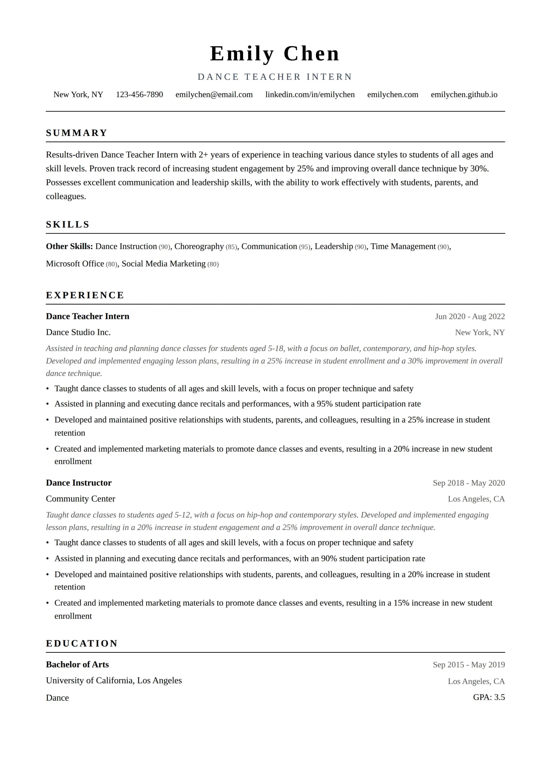 Dance Teacher Intern