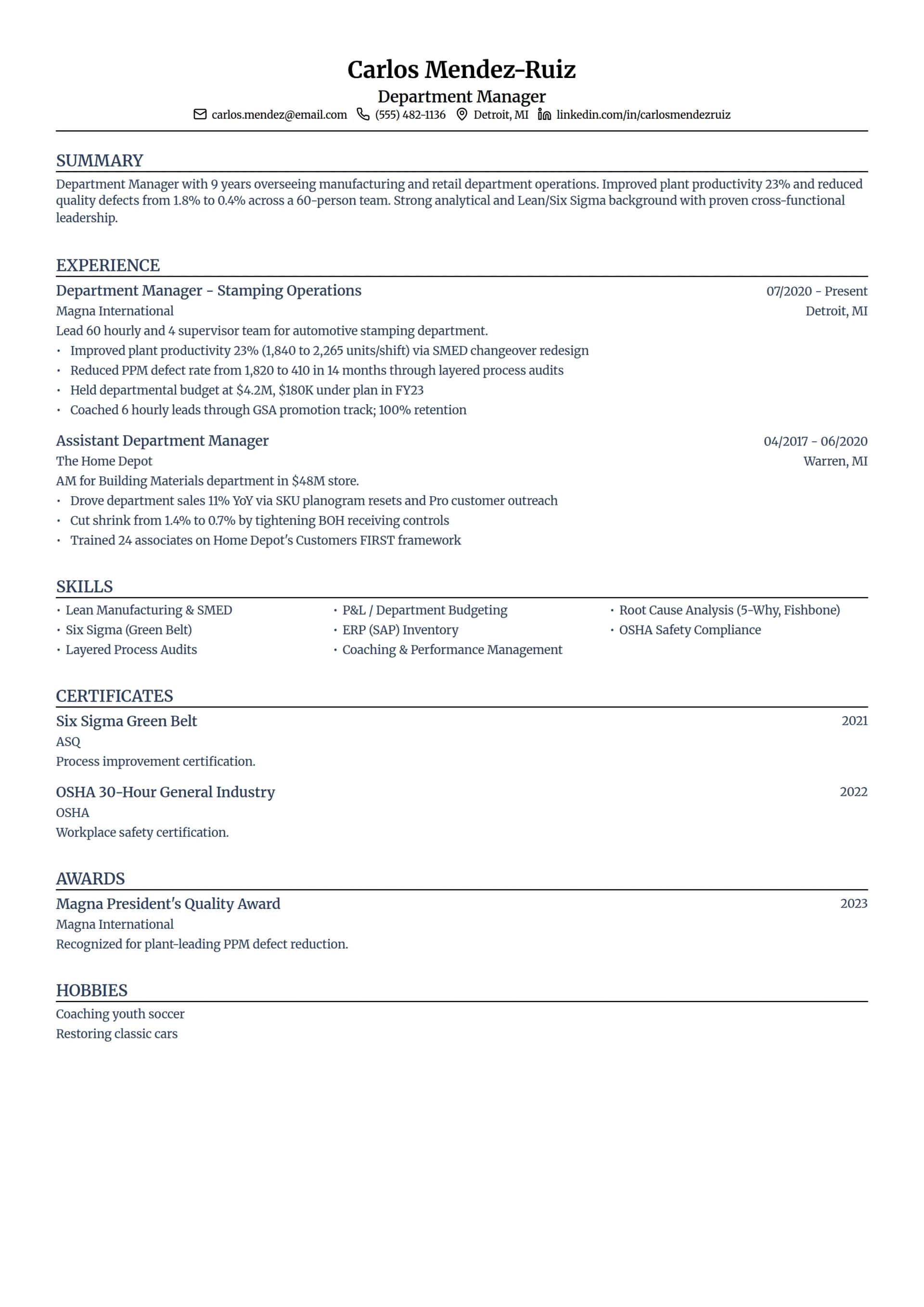 Department Manager