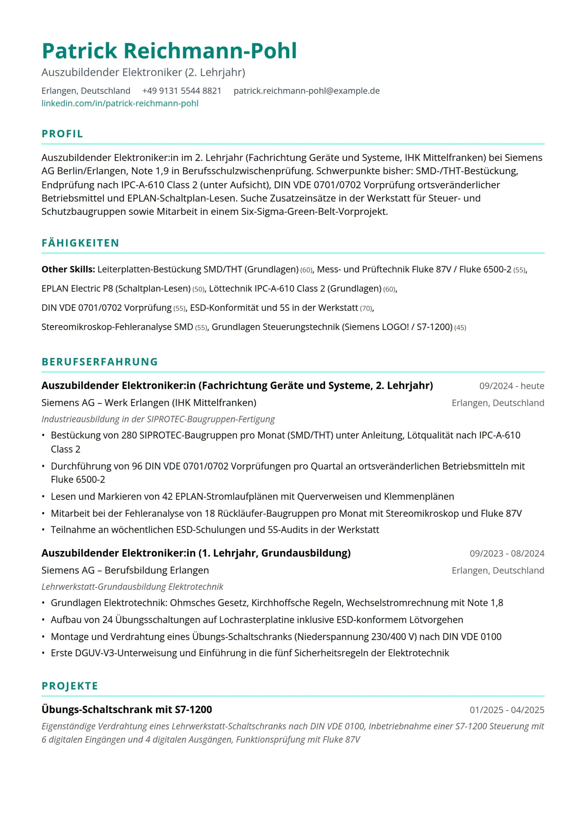 Elektroniker:in Auszubildende:r (Lehrjahr 1-2)