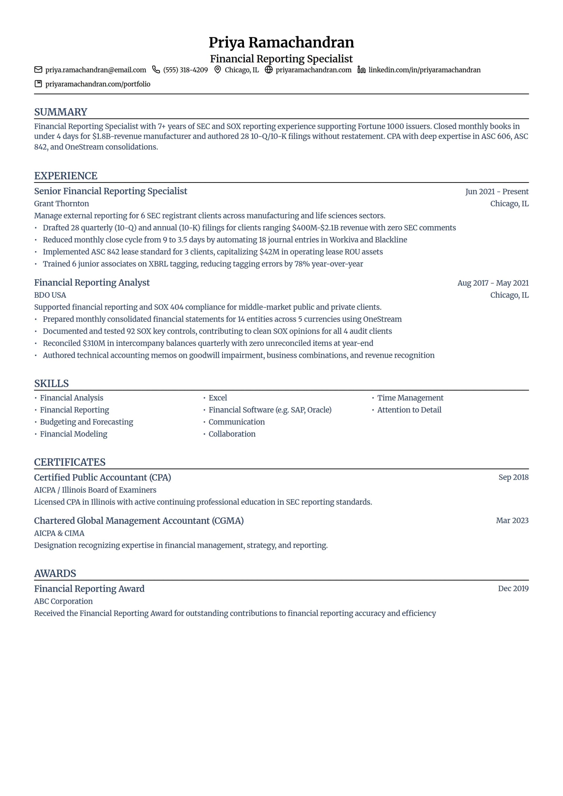 Financial Reporting Specialist