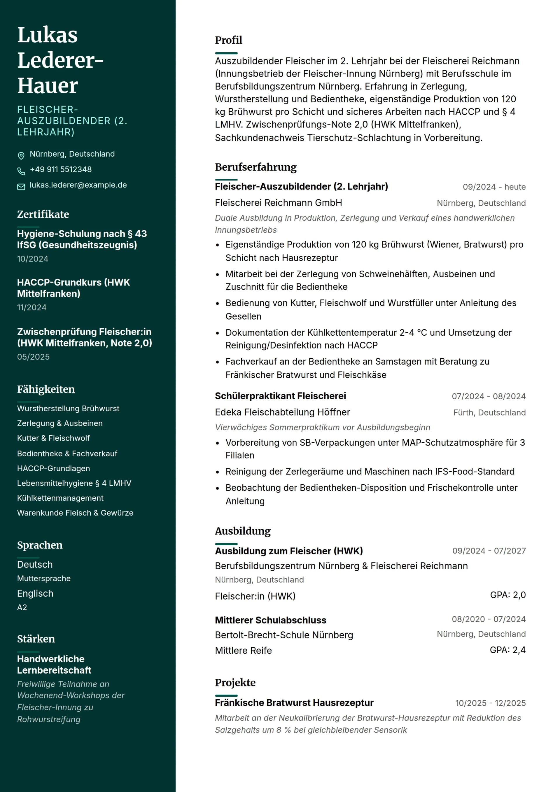 Fleischer Auszubildender