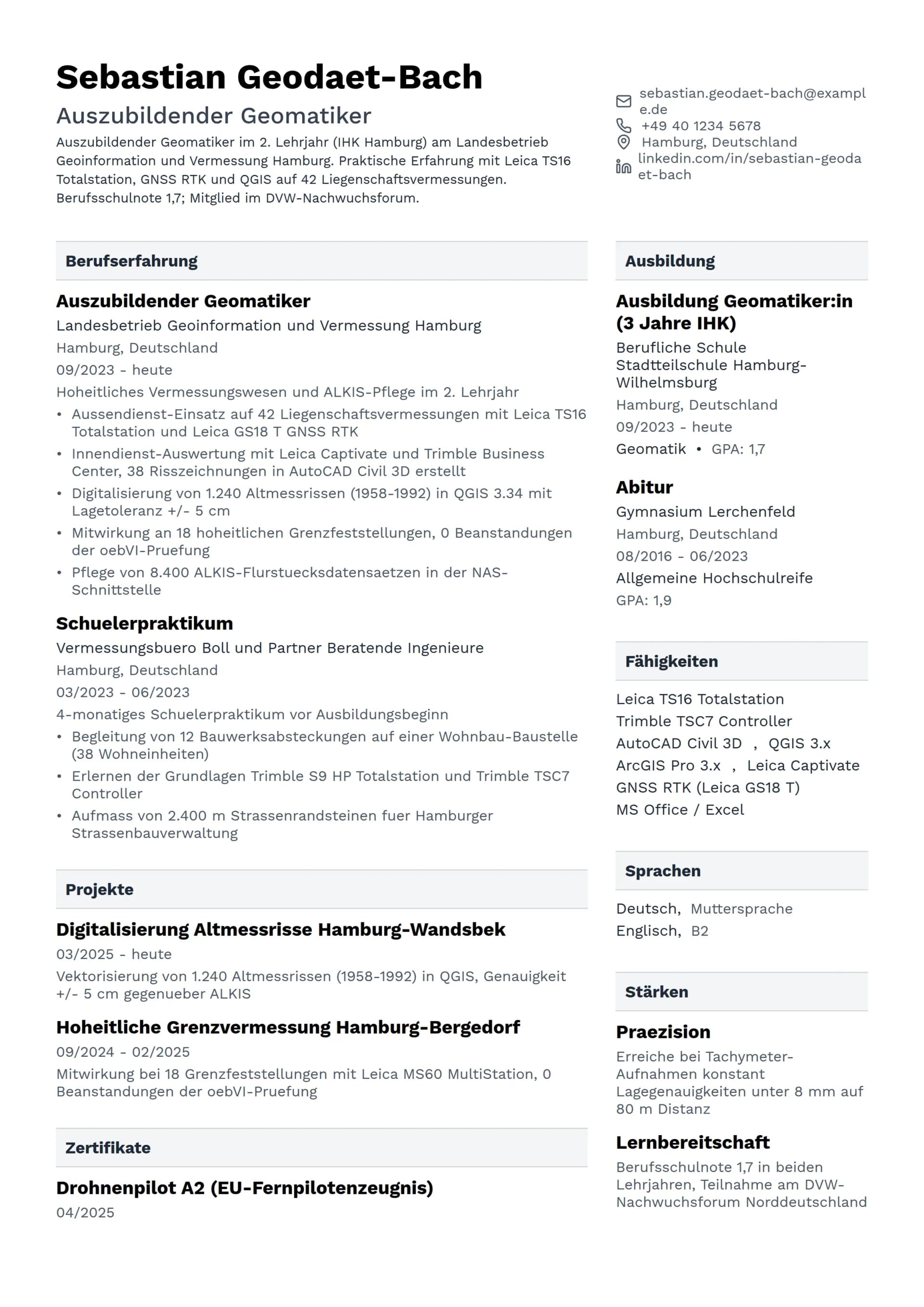 Geomatiker:in Auszubildende:r