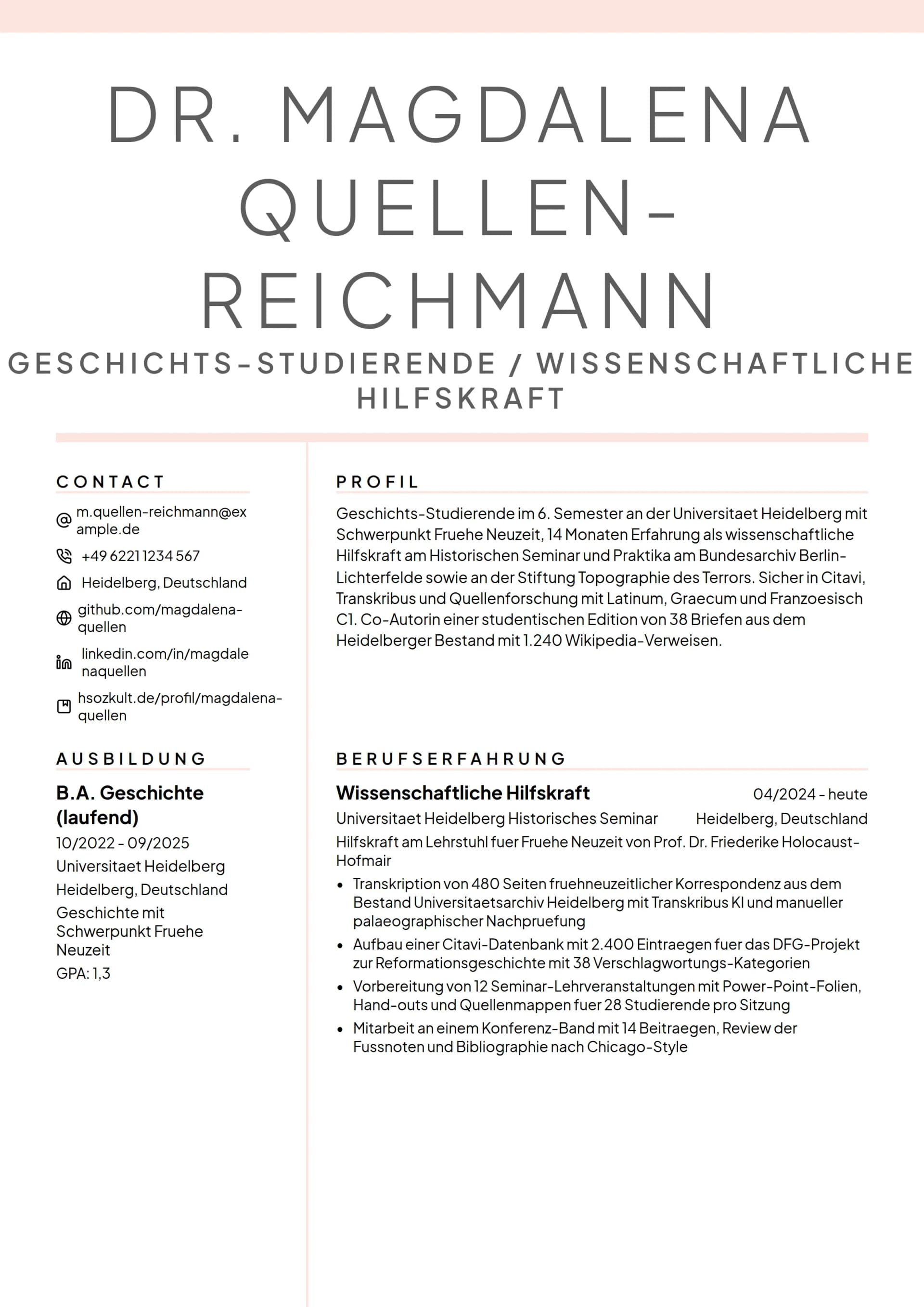 Geschichts-Studierender / Praktikant