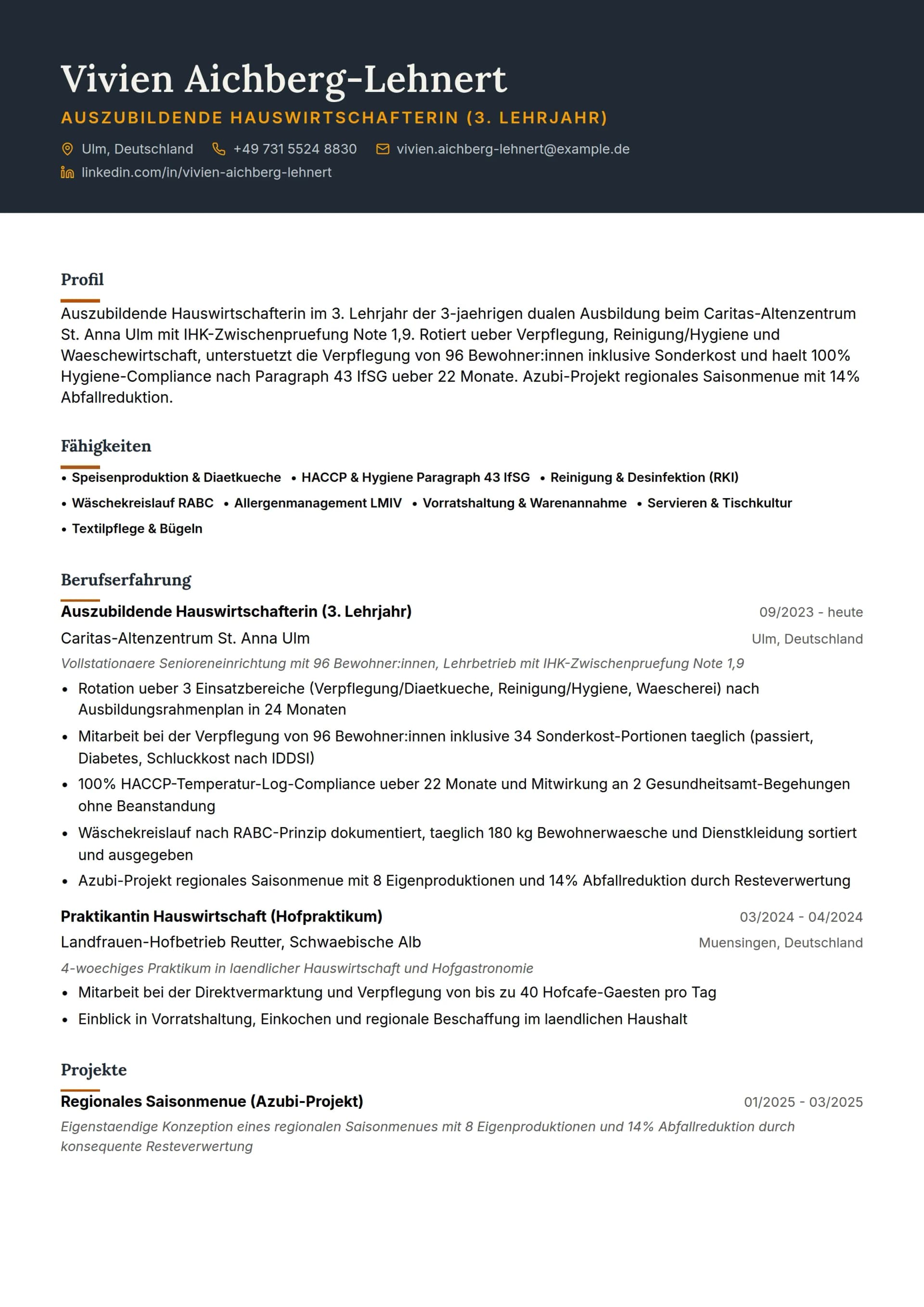 Auszubildende Hauswirtschafterin (3. Lehrjahr)