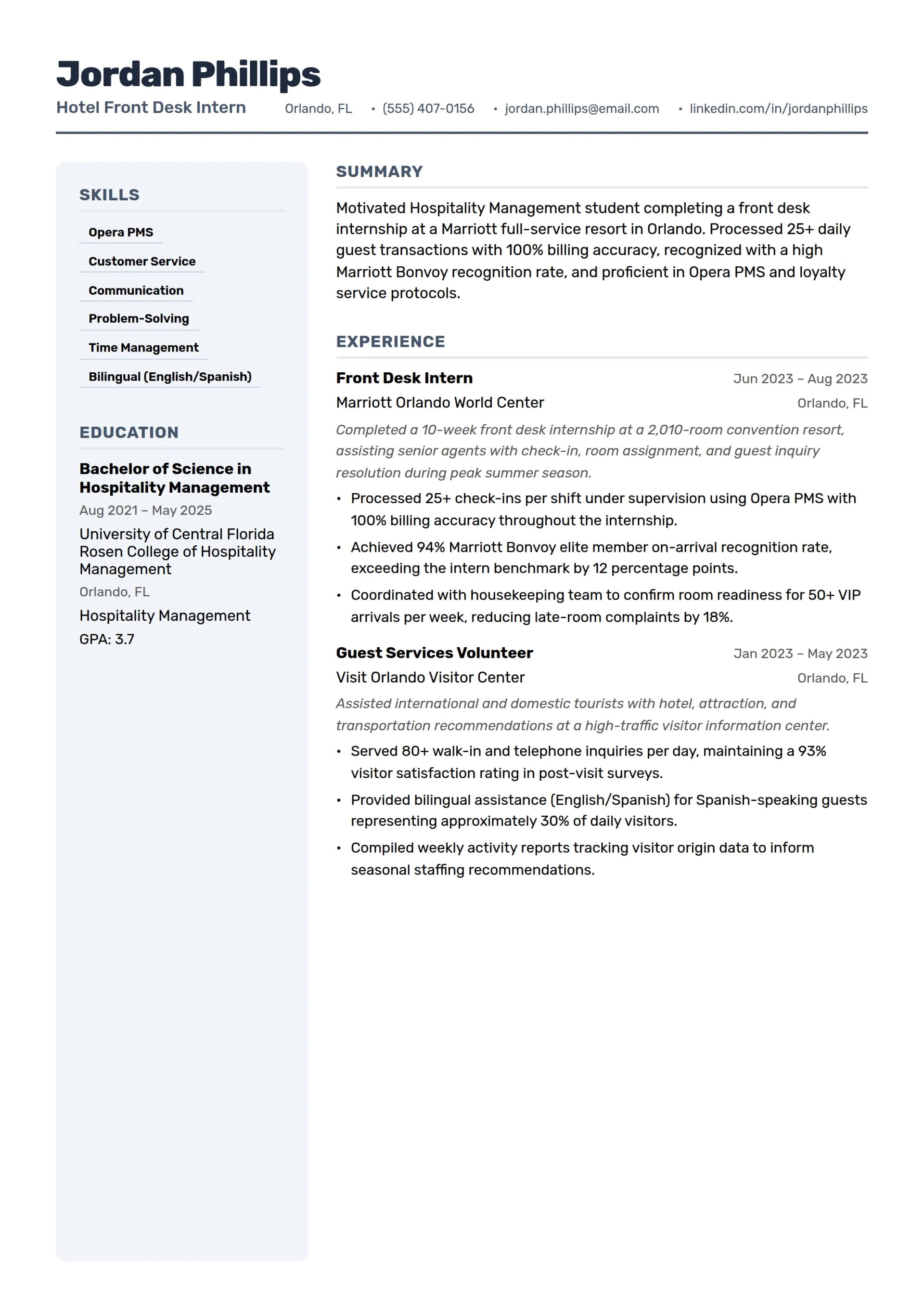Hotel Front Desk Intern