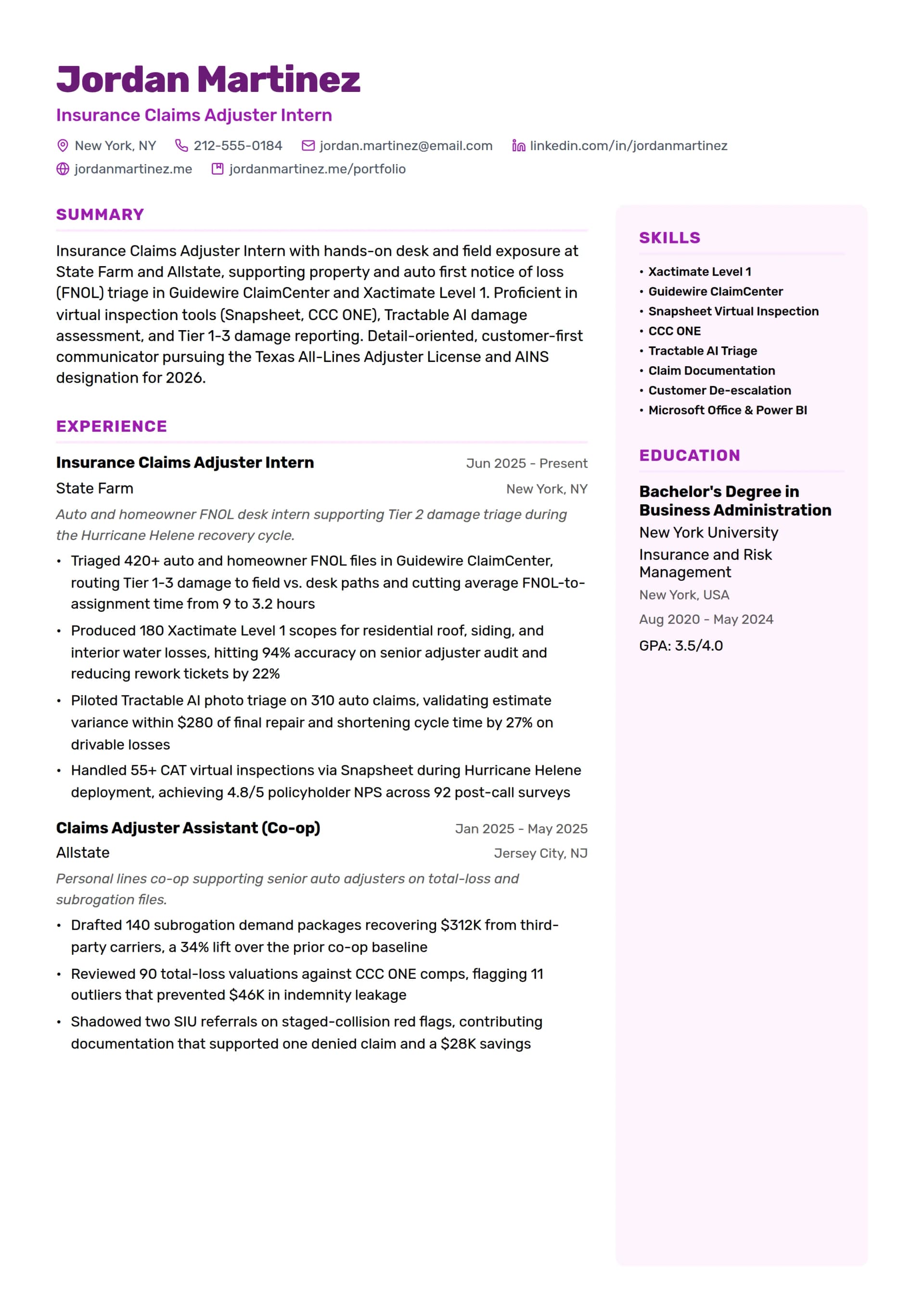 Insurance Claims Adjuster Intern