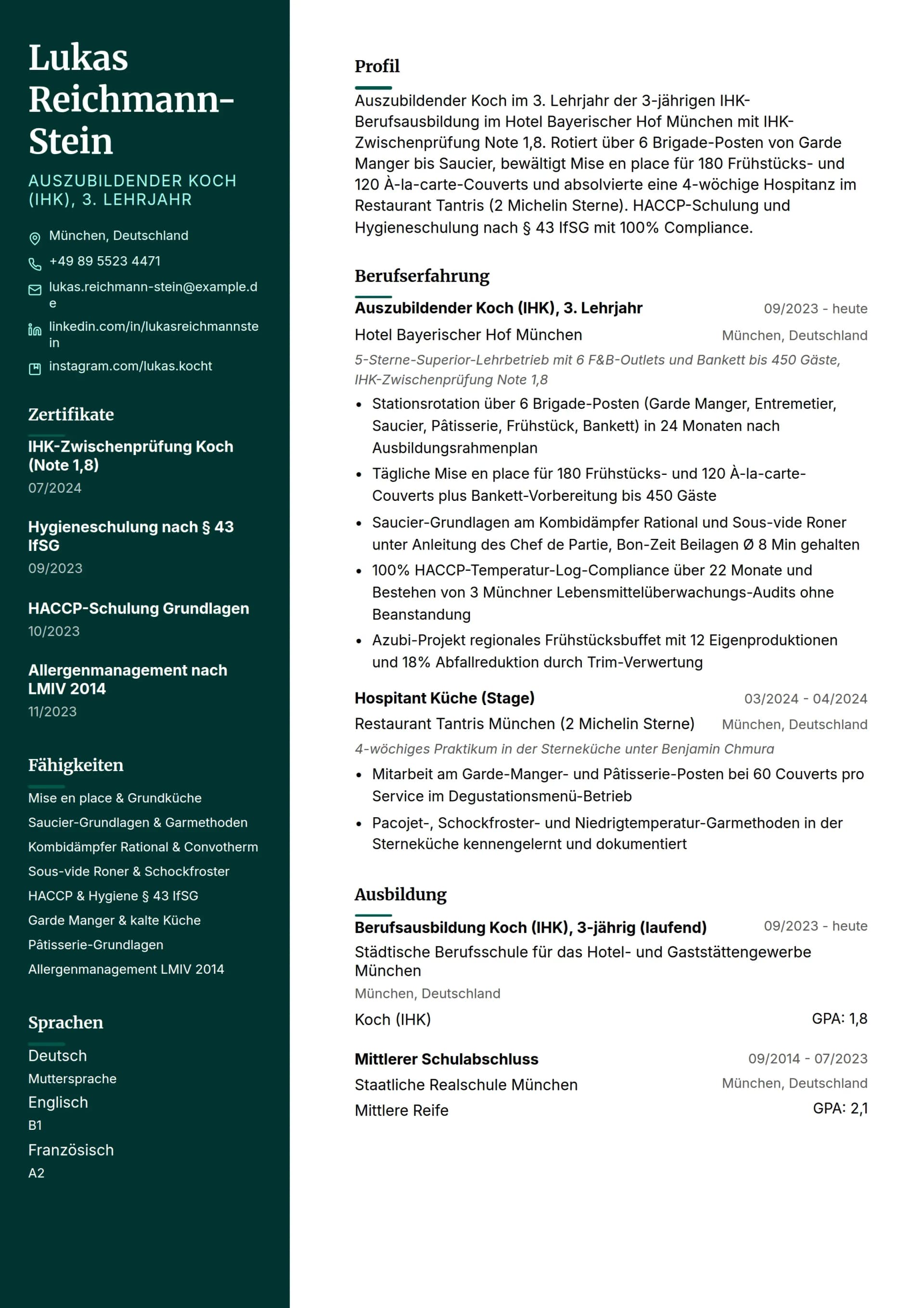 Koch Auszubildender (IHK)