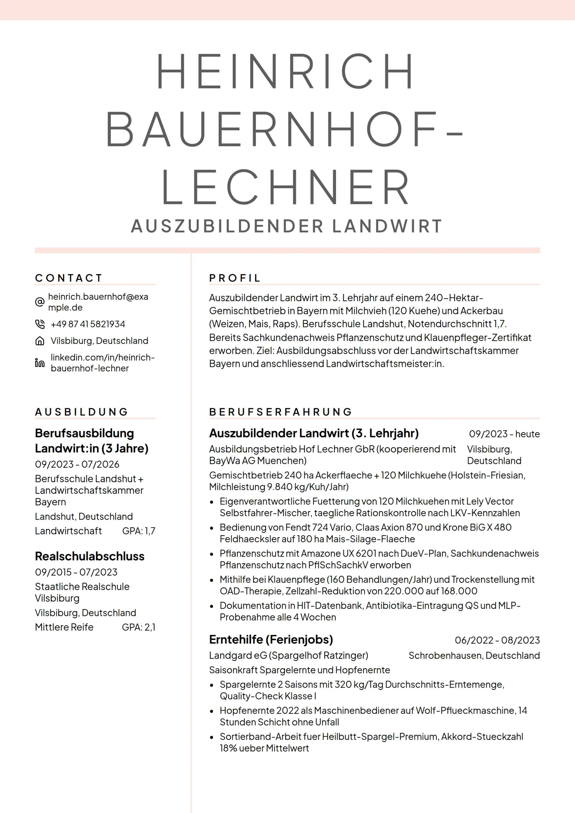 Auszubildender Landwirt (Lehrjahr 1-3)