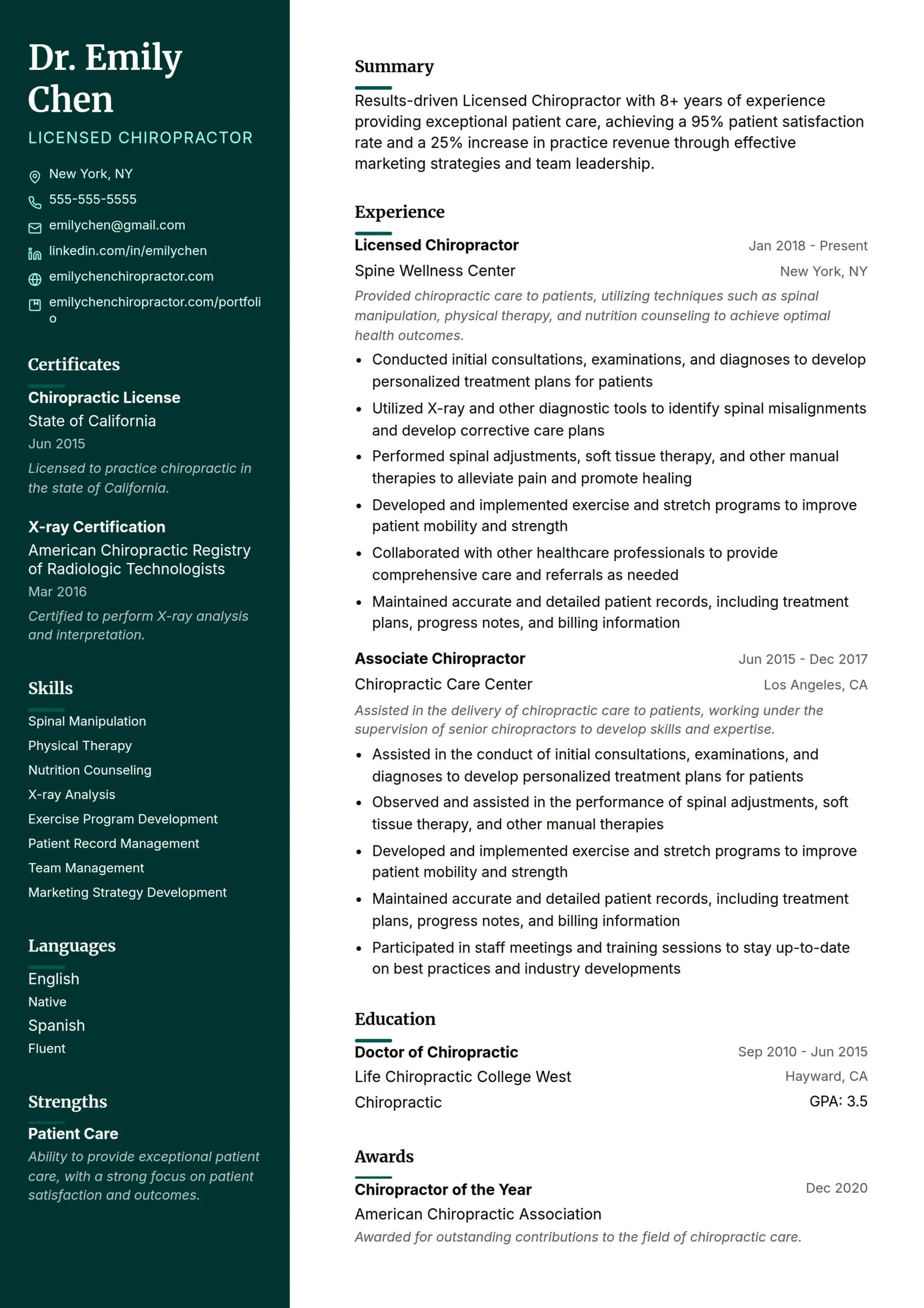 Licensed Chiropractor