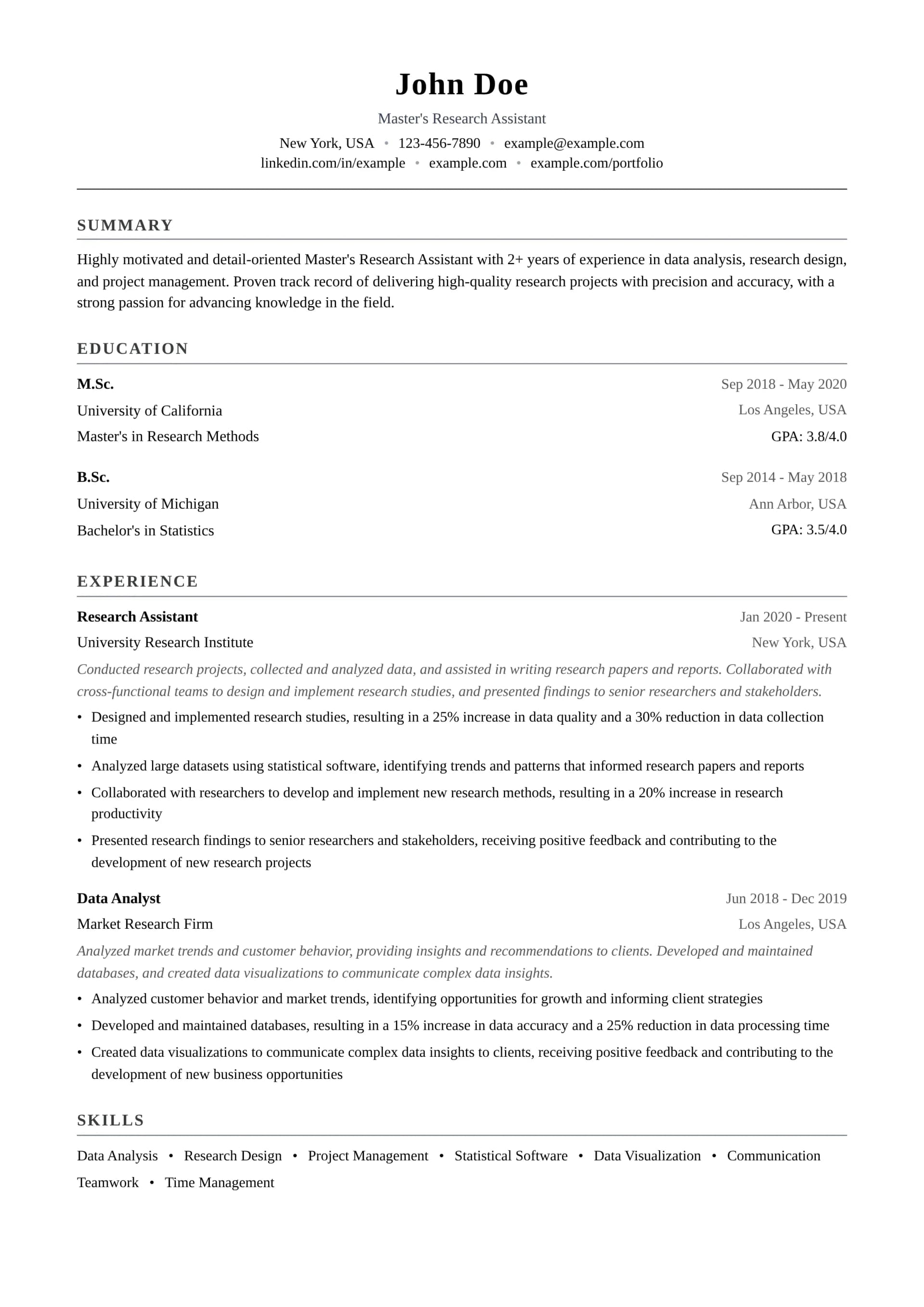 Master's Research Assistant