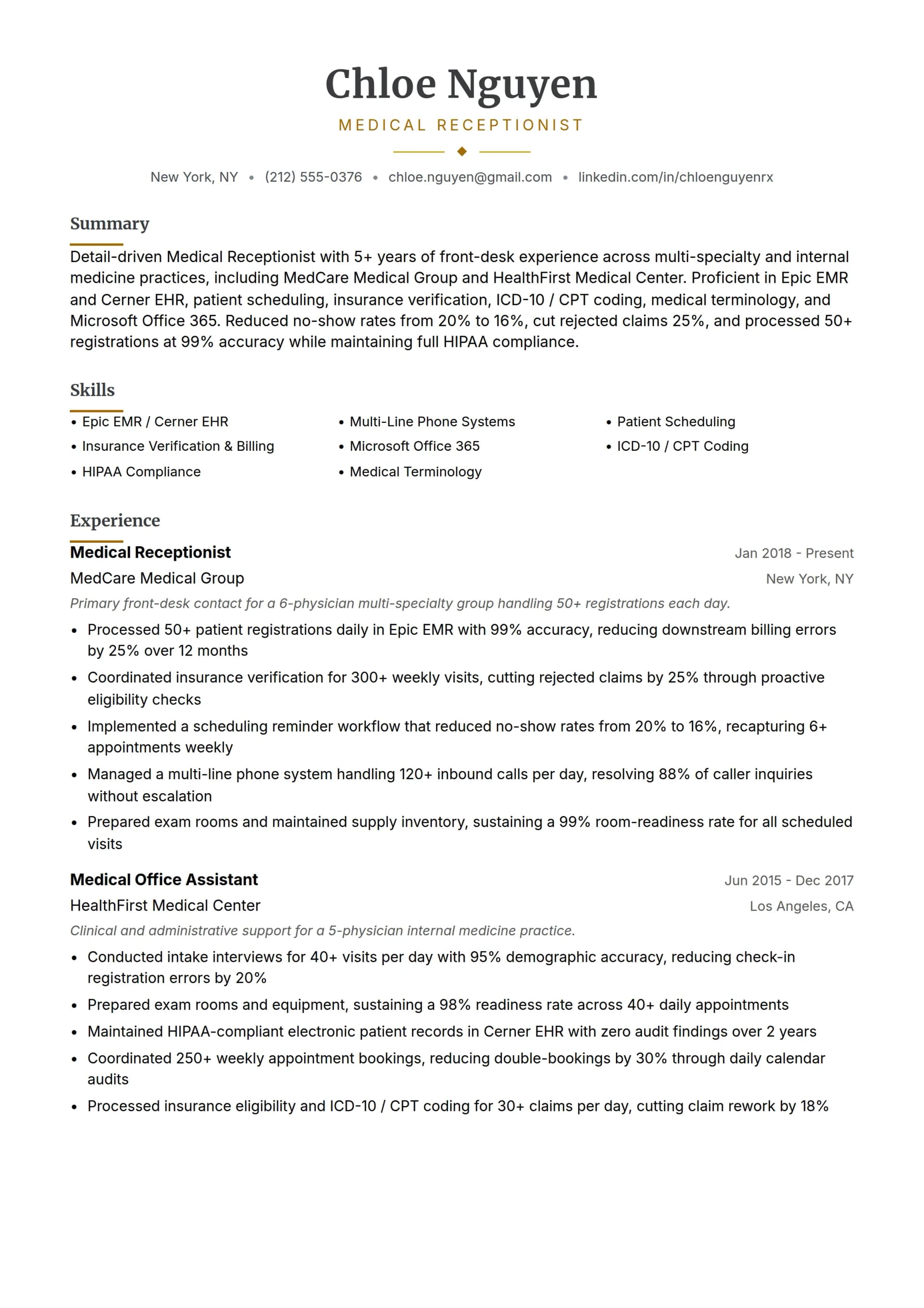 Medical Receptionist
