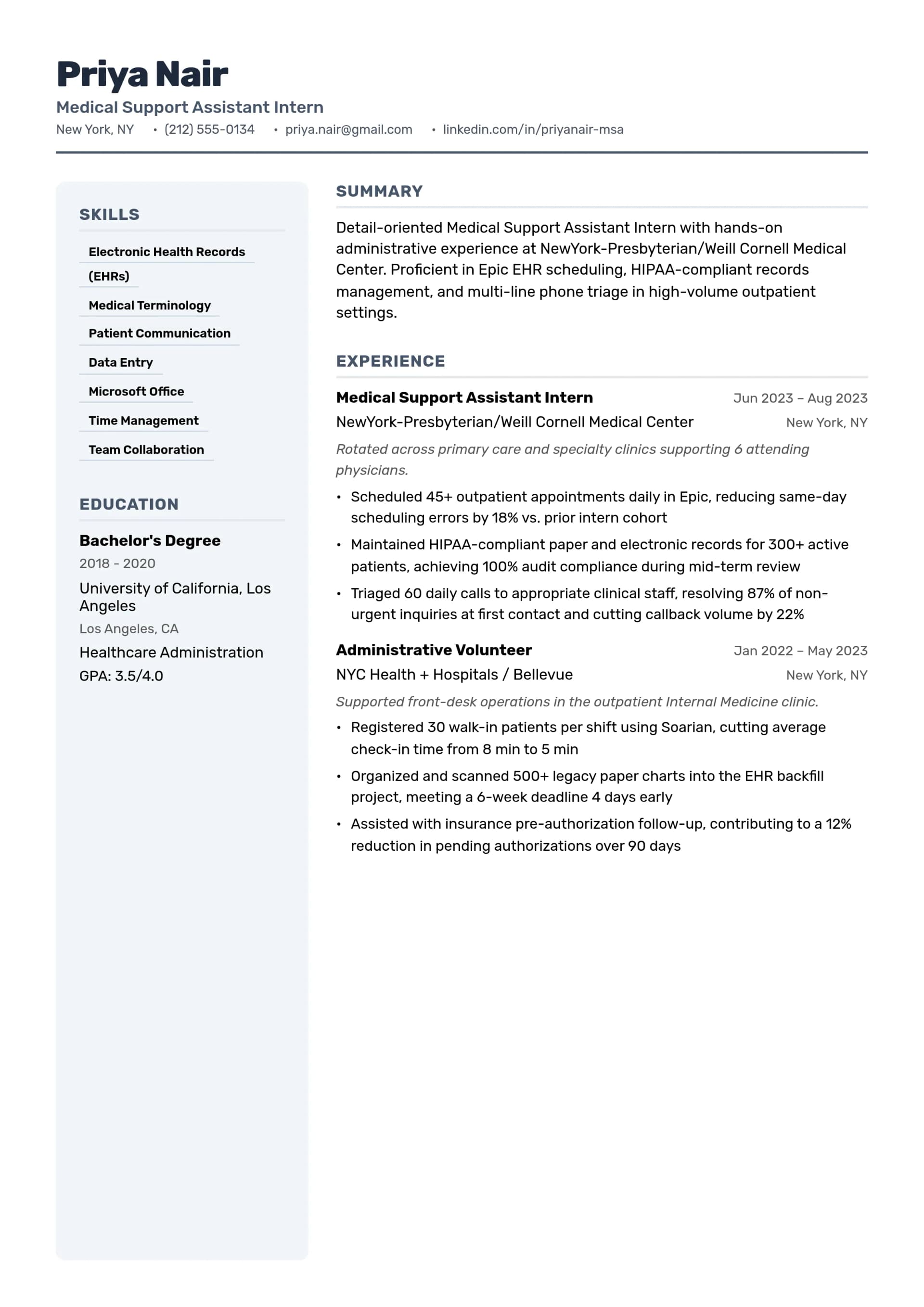 Medical Support Assistant Intern