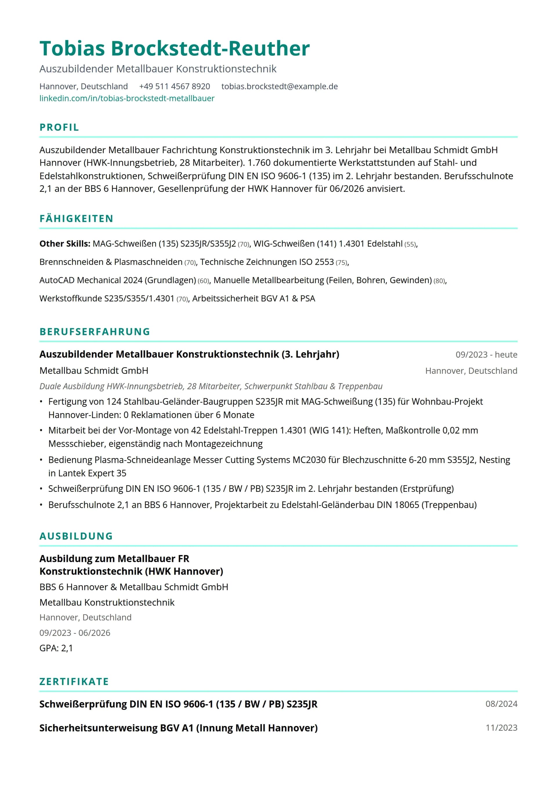 Metallbauer Azubi (Konstruktionstechnik)