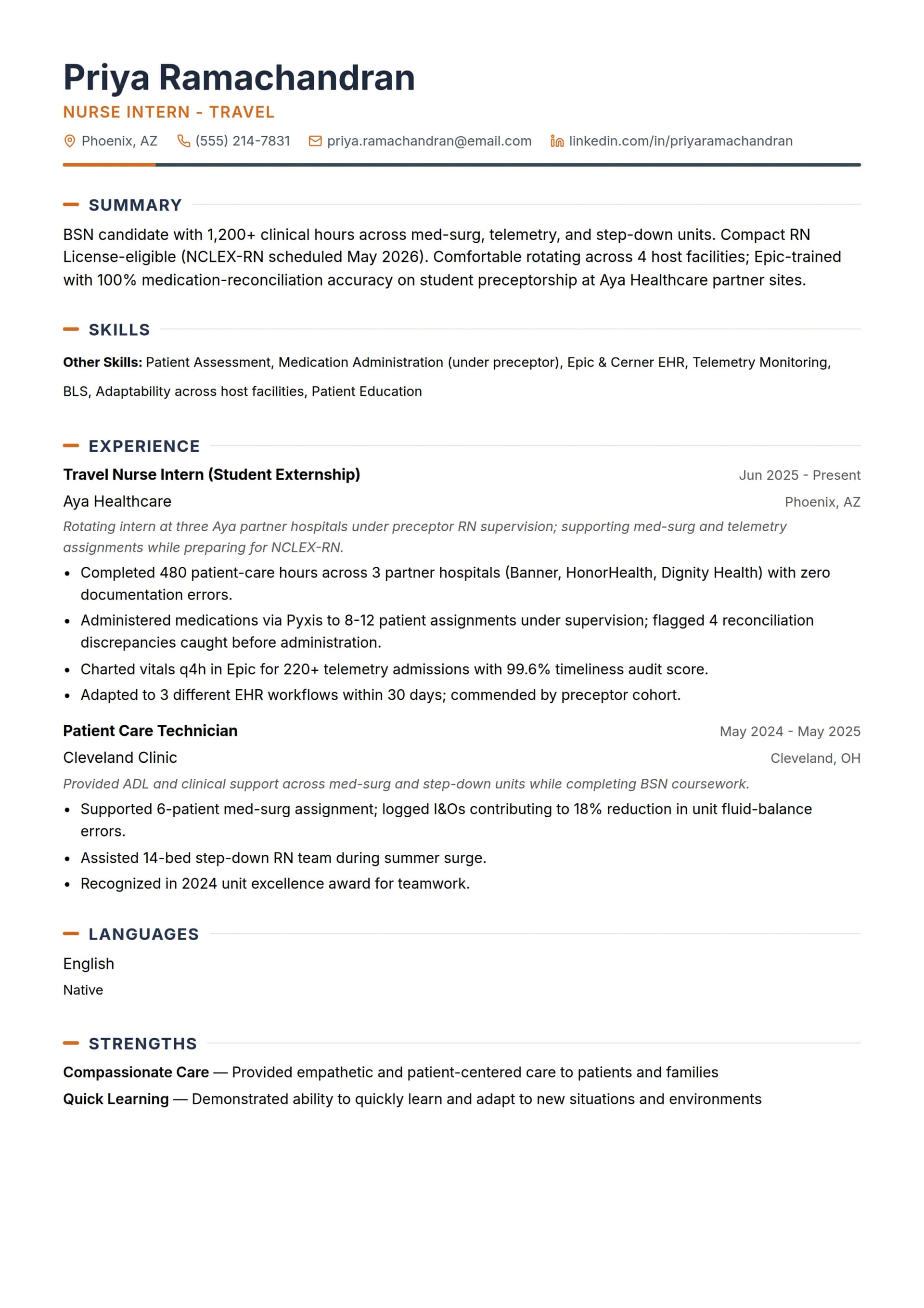 Nurse Intern - Travel