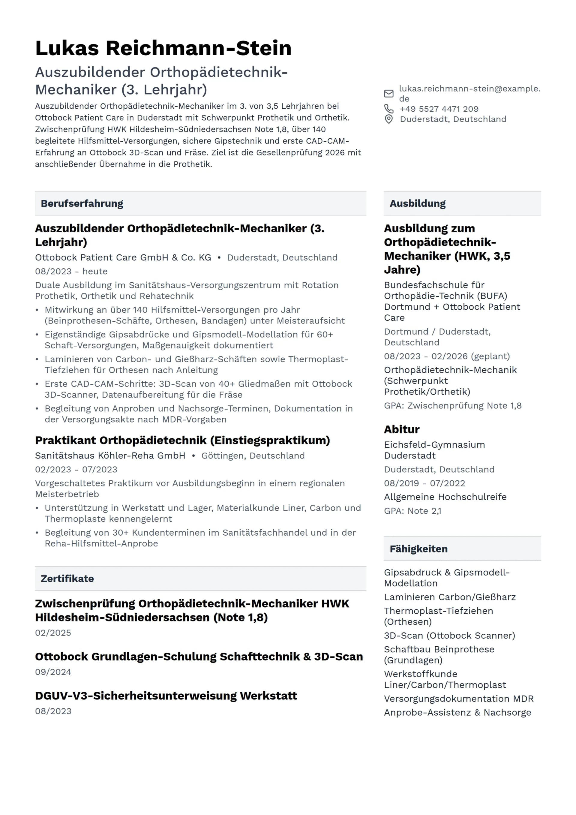 Orthopädietechnik-Mechaniker Auszubildende:r