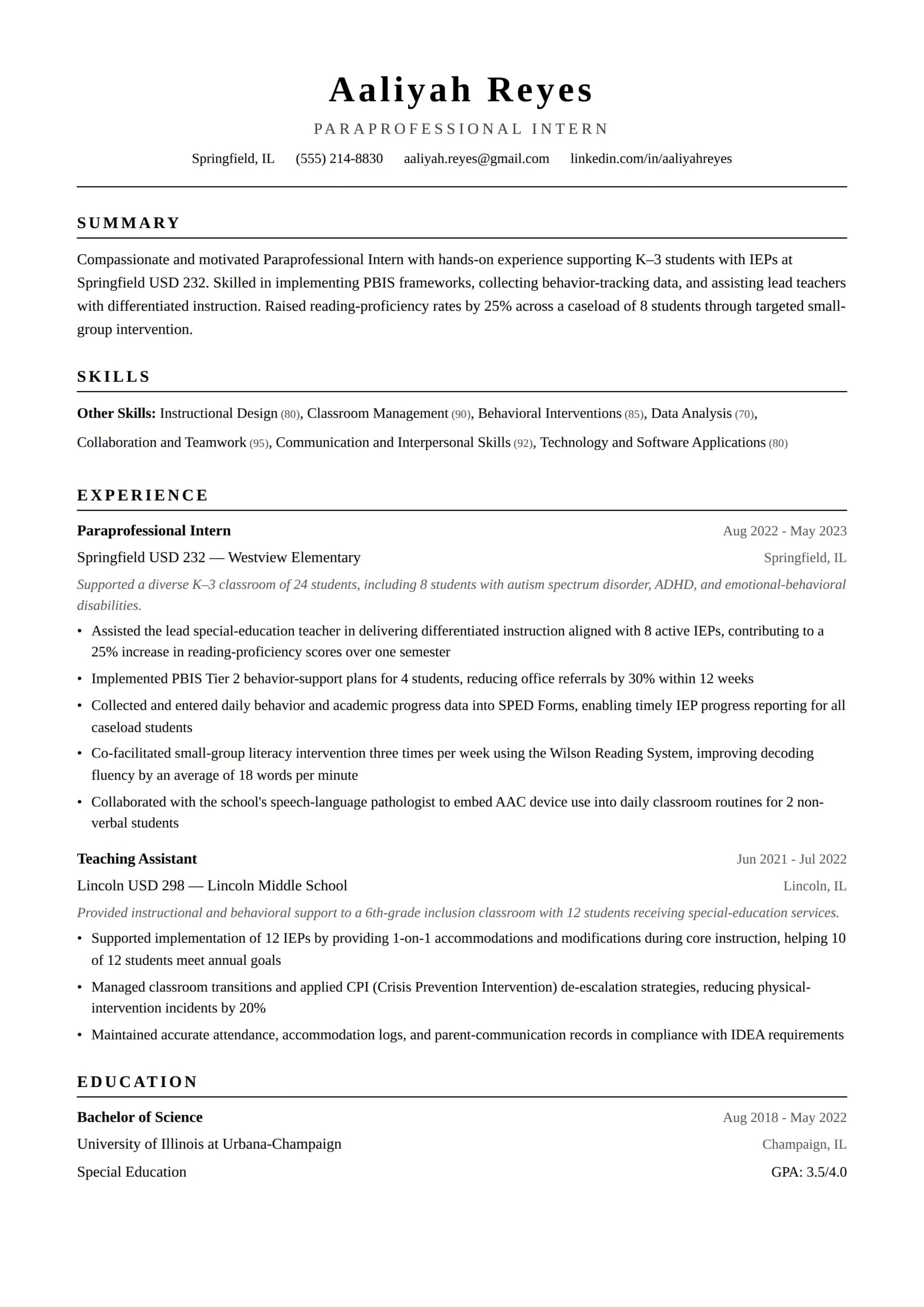 Paraprofessional Intern
