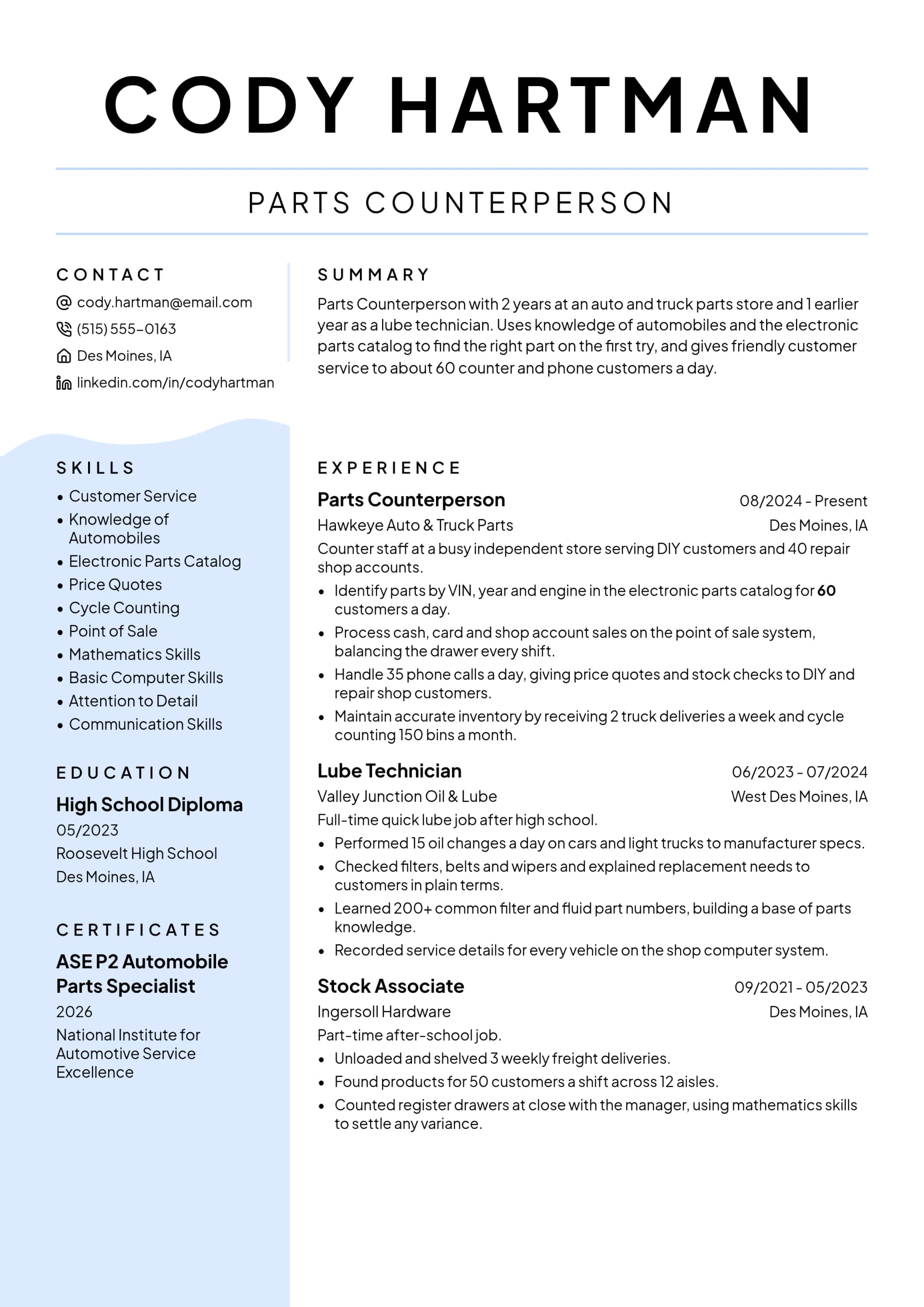 Parts Counterperson