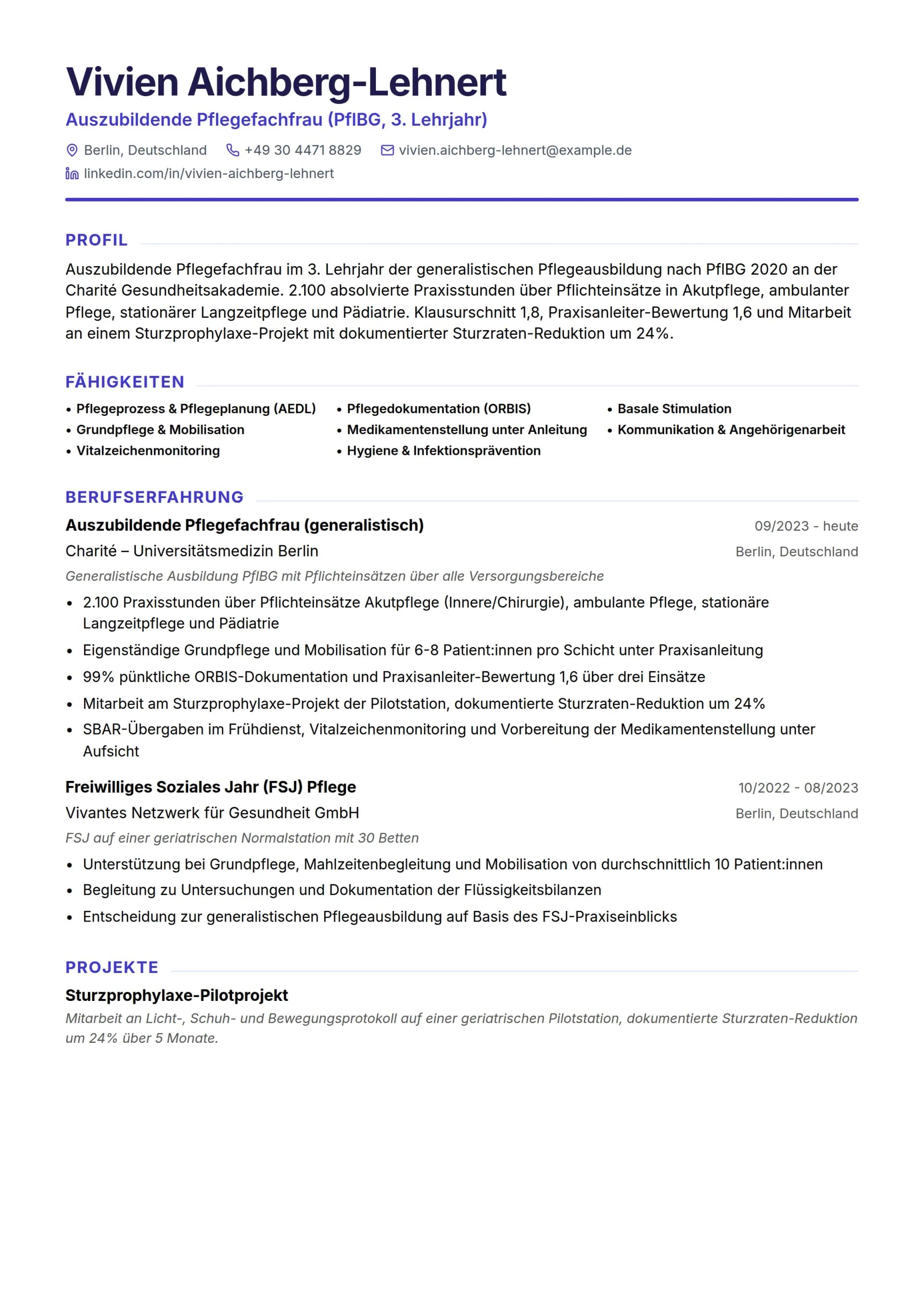 Auszubildende Pflegefachfrau (PflBG)