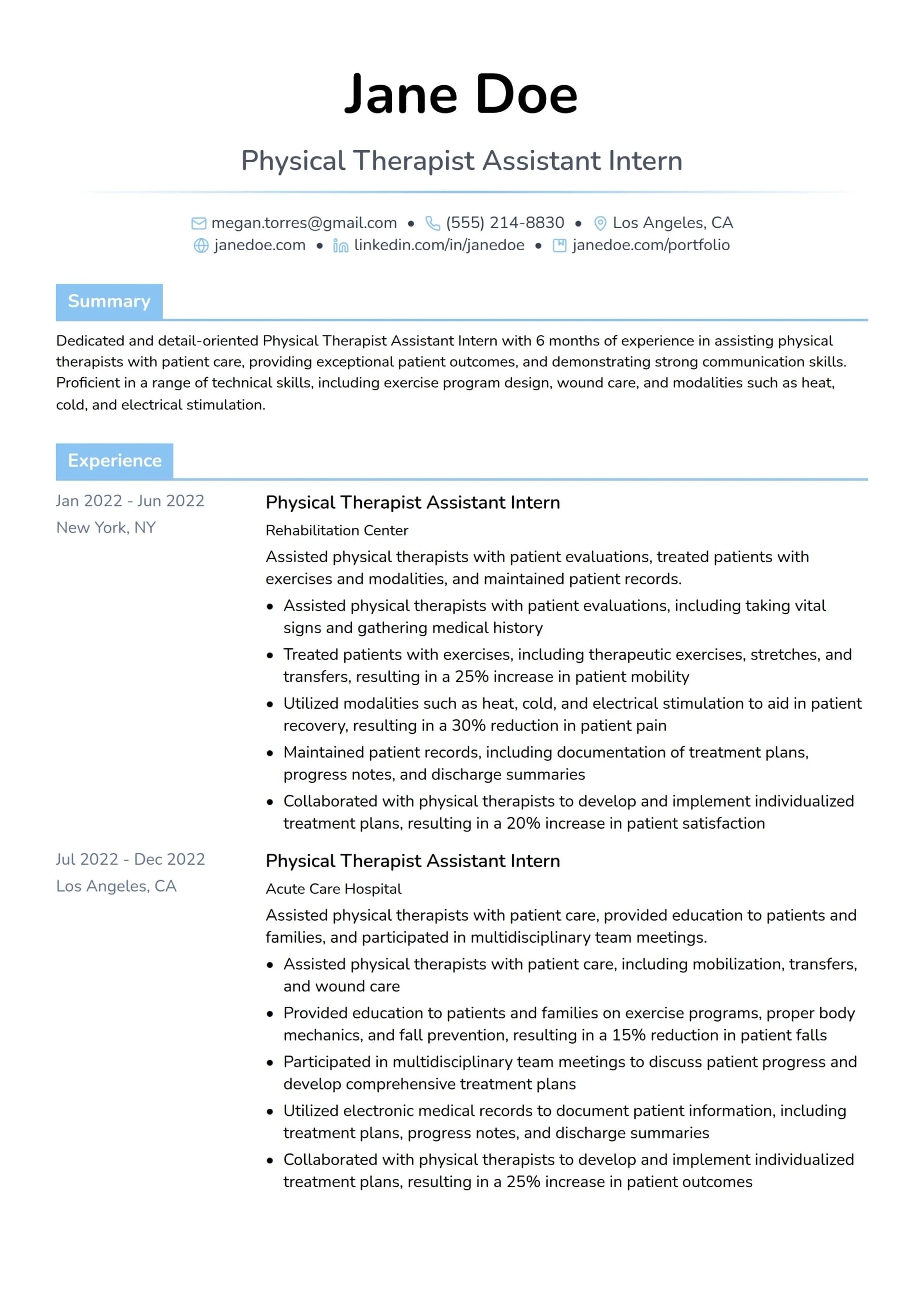 Physical Therapist Assistant Intern